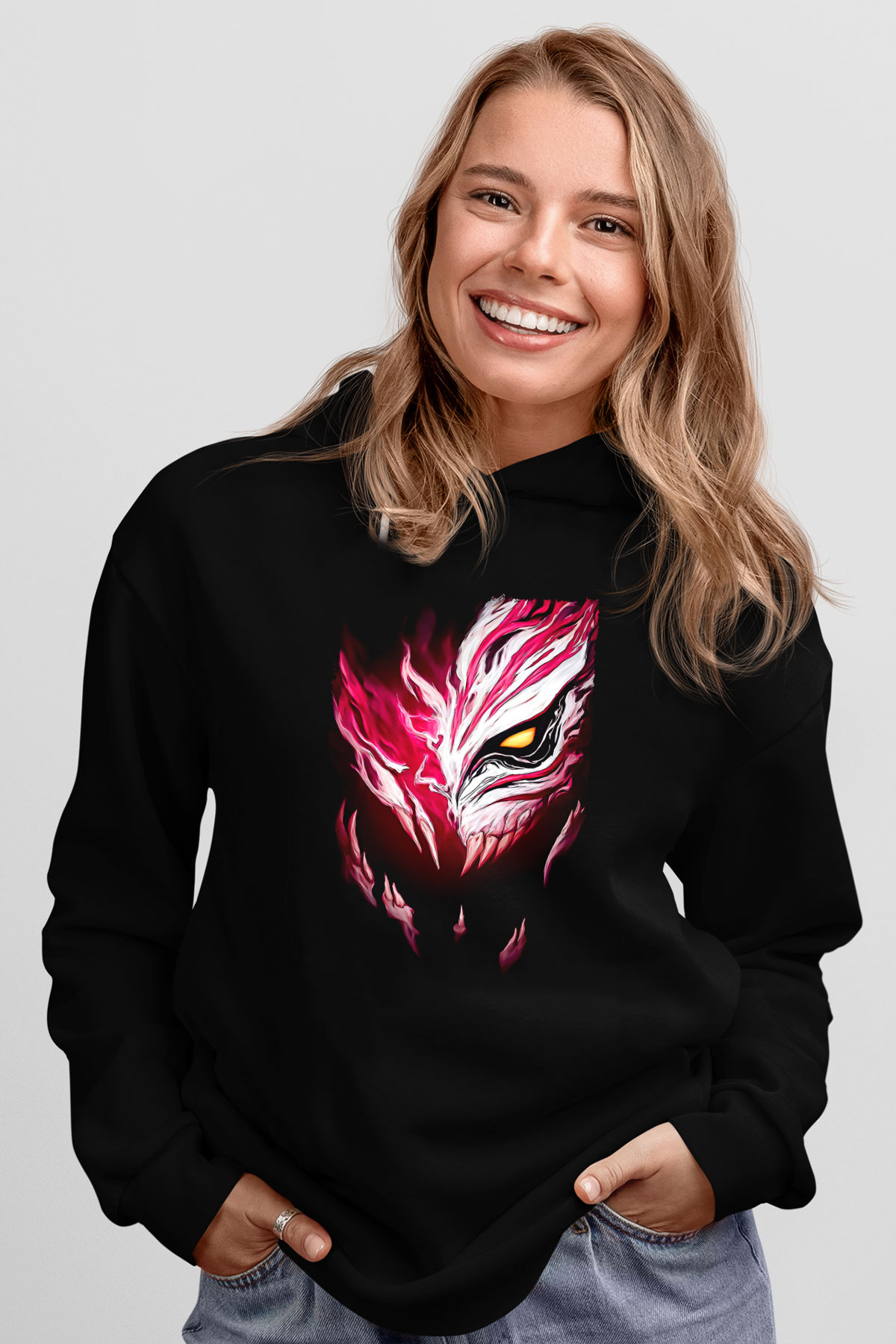 Bleach Baskılı Unisex Siyah Hoodie
