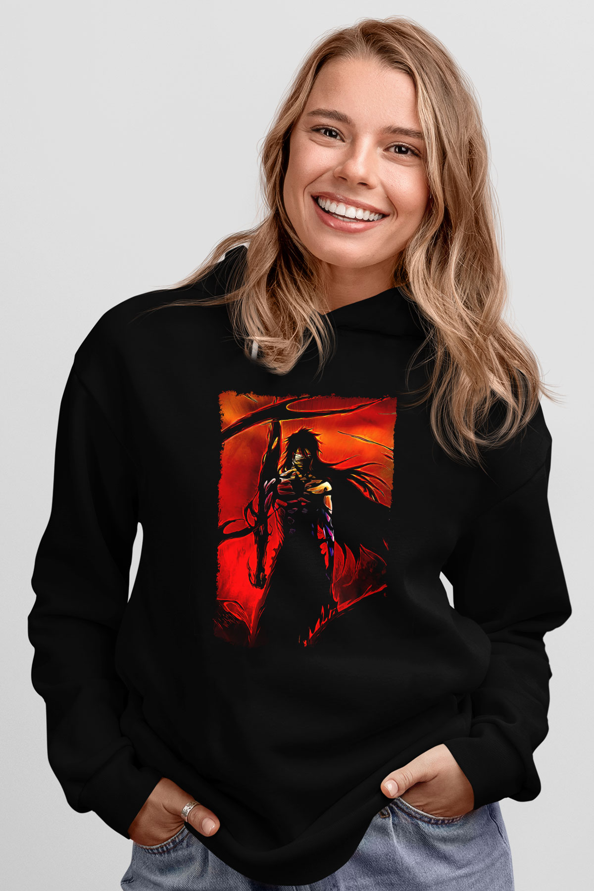 Bleach Baskılı Unisex Siyah Hoodie