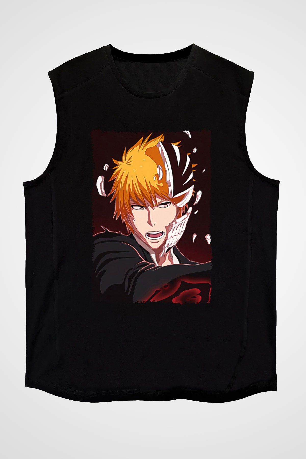 Bleach Baskılı Unisex Siyah Kolsuz Tişört - Tshirt
