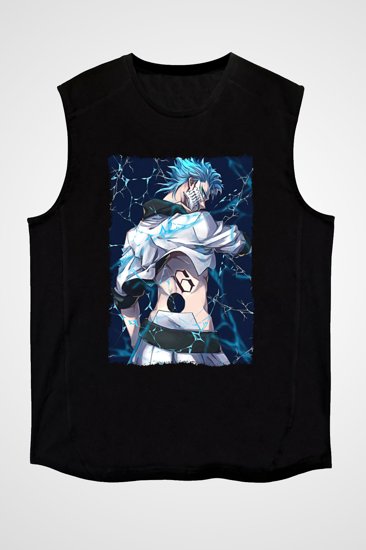 Bleach Baskılı Unisex Siyah Kolsuz Tişört - Tshirt