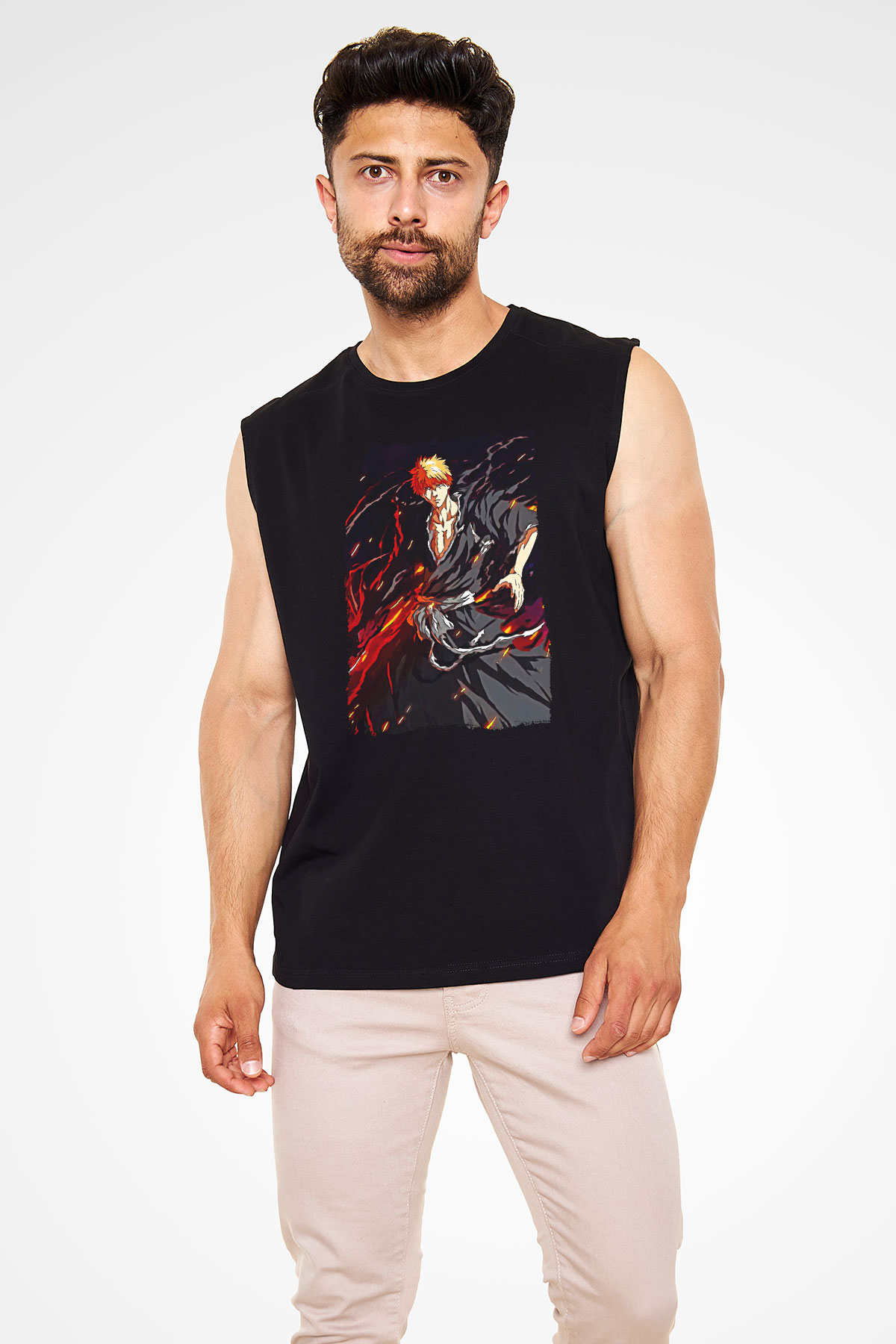 Bleach Baskılı Unisex Siyah Kolsuz Tişört - Tshirt