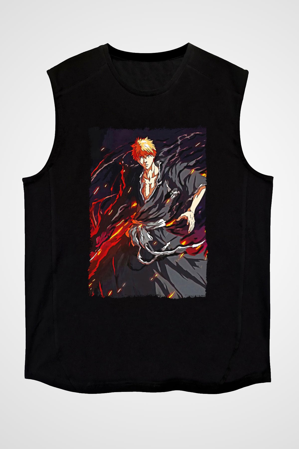 Bleach Baskılı Unisex Siyah Kolsuz Tişört - Tshirt