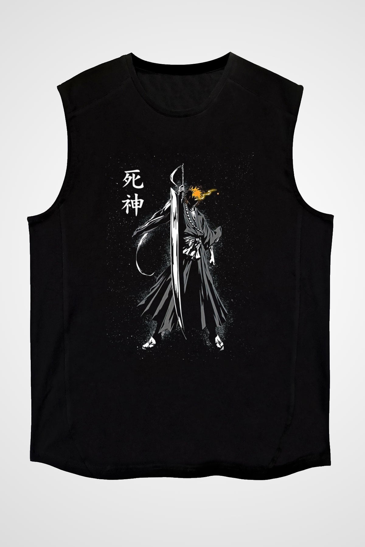 Bleach Baskılı Unisex Siyah Kolsuz Tişört - Tshirt
