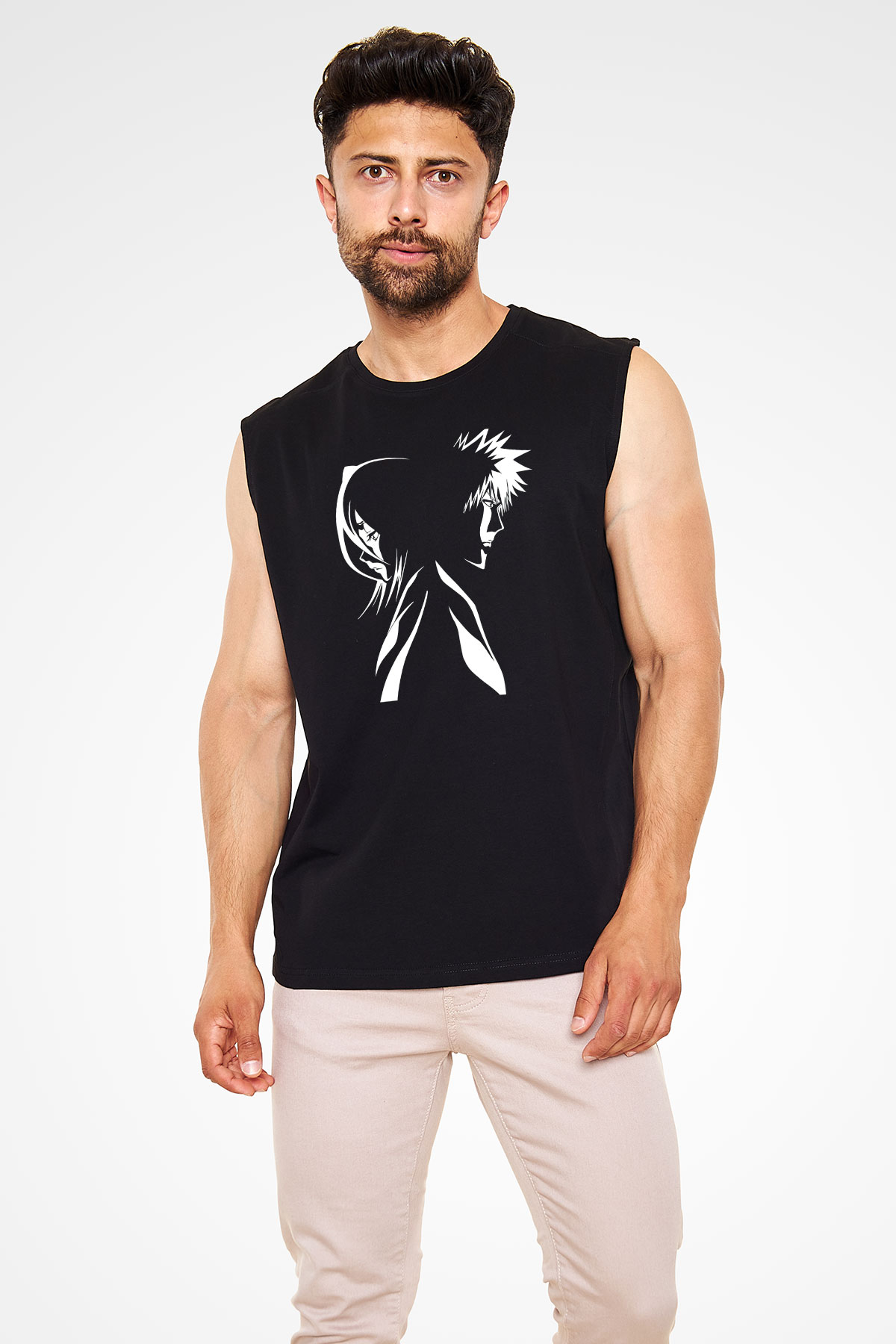 Bleach Baskılı Unisex Siyah Kolsuz Tişört - Tshirt