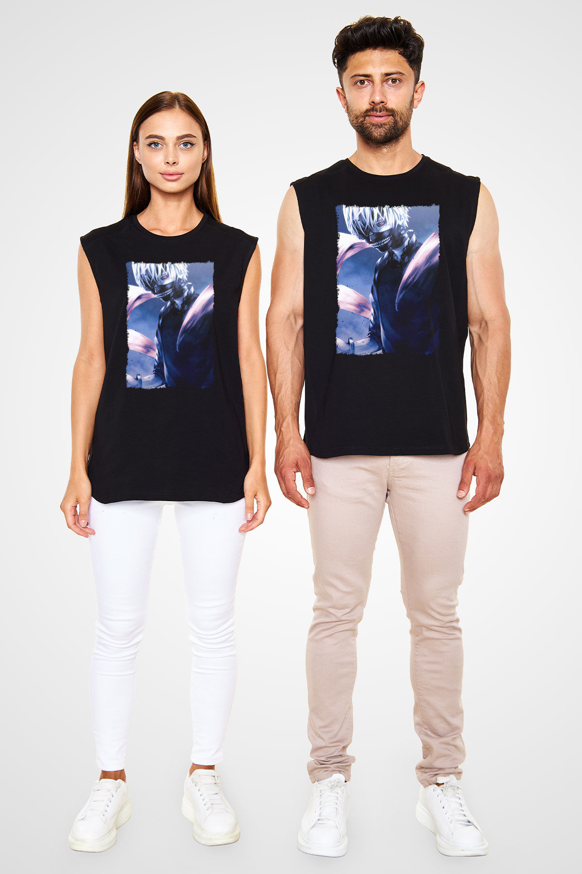 Bleach Baskılı Unisex Siyah Kolsuz Tişört - Tshirt