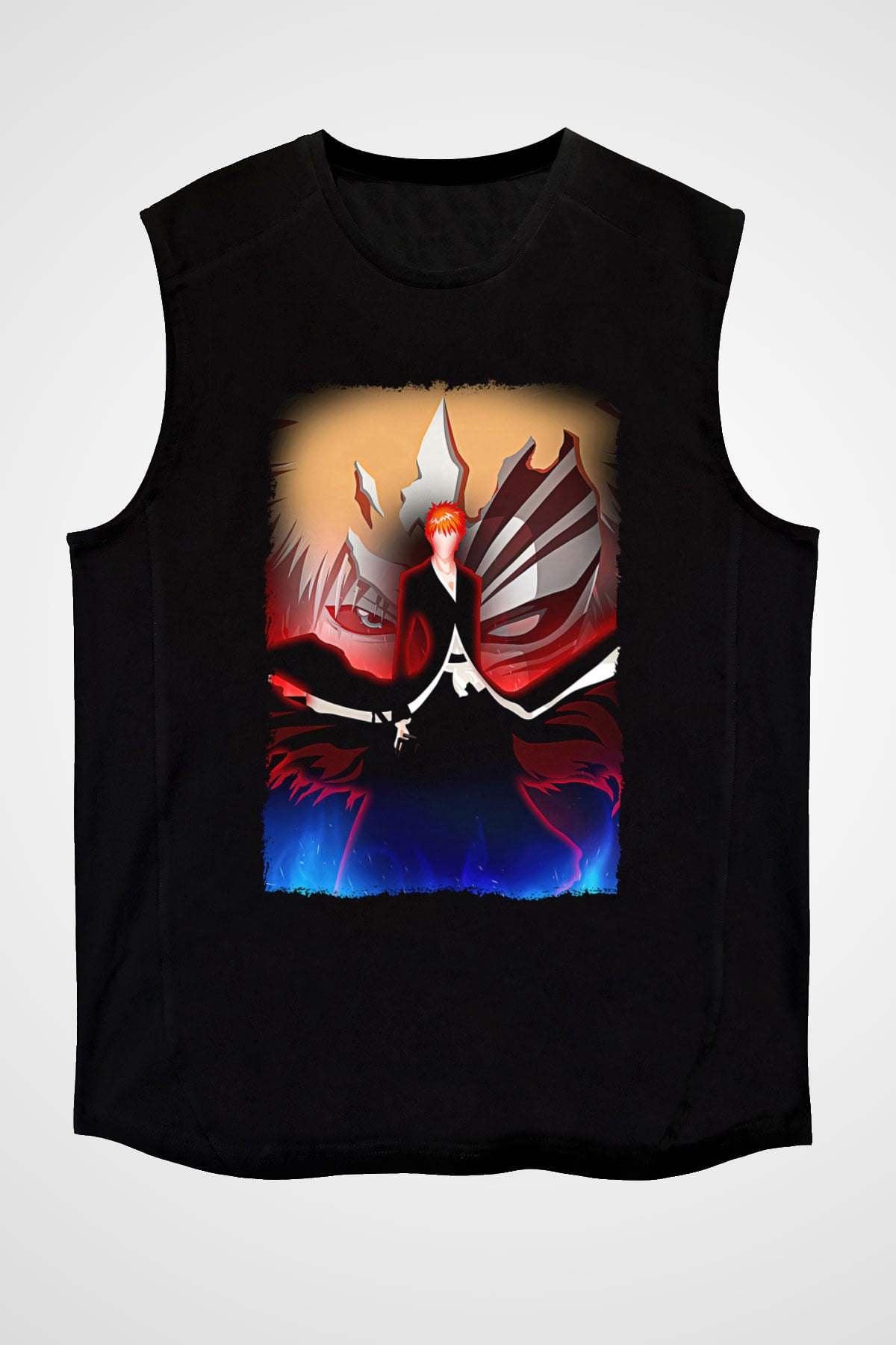 Bleach Baskılı Unisex Siyah Kolsuz Tişört - Tshirt