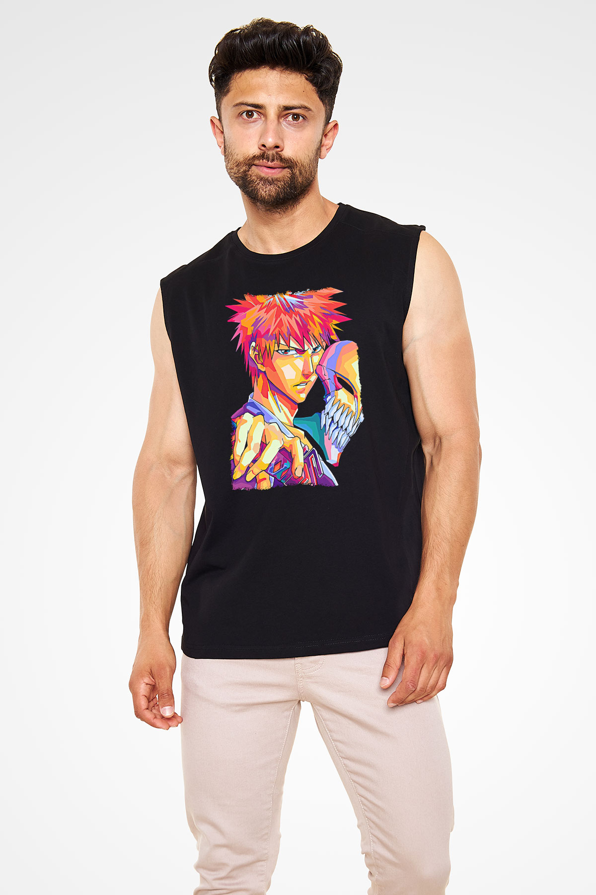 Bleach Baskılı Unisex Siyah Kolsuz Tişört - Tshirt