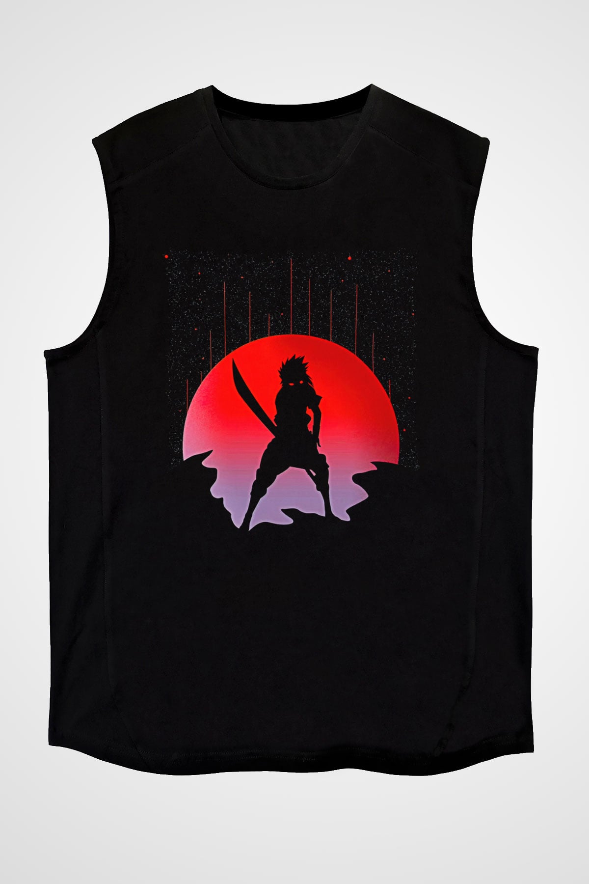 Bleach Baskılı Unisex Siyah Kolsuz Tişört - Tshirt