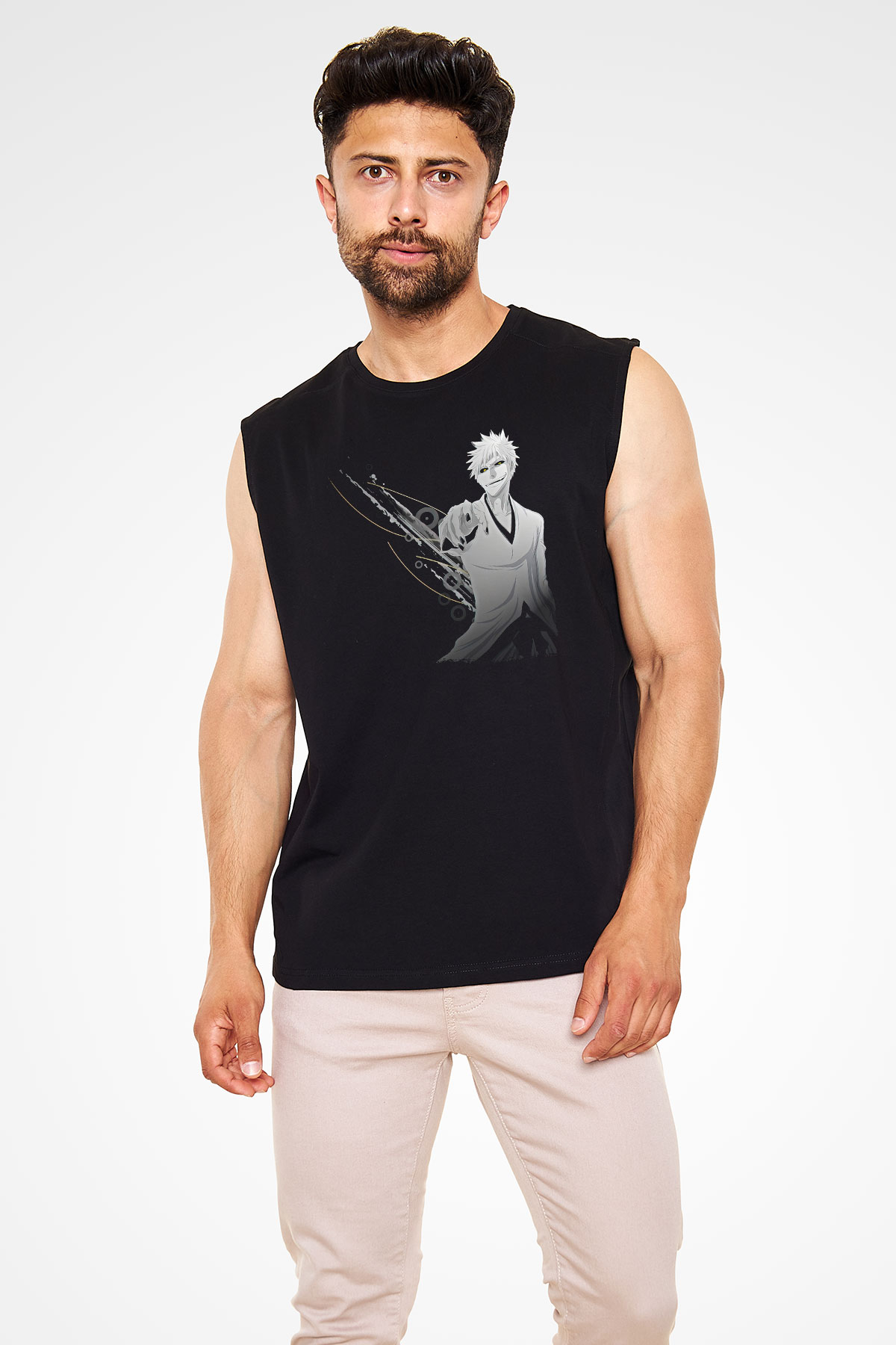 Bleach Baskılı Unisex Siyah Kolsuz Tişört - Tshirt
