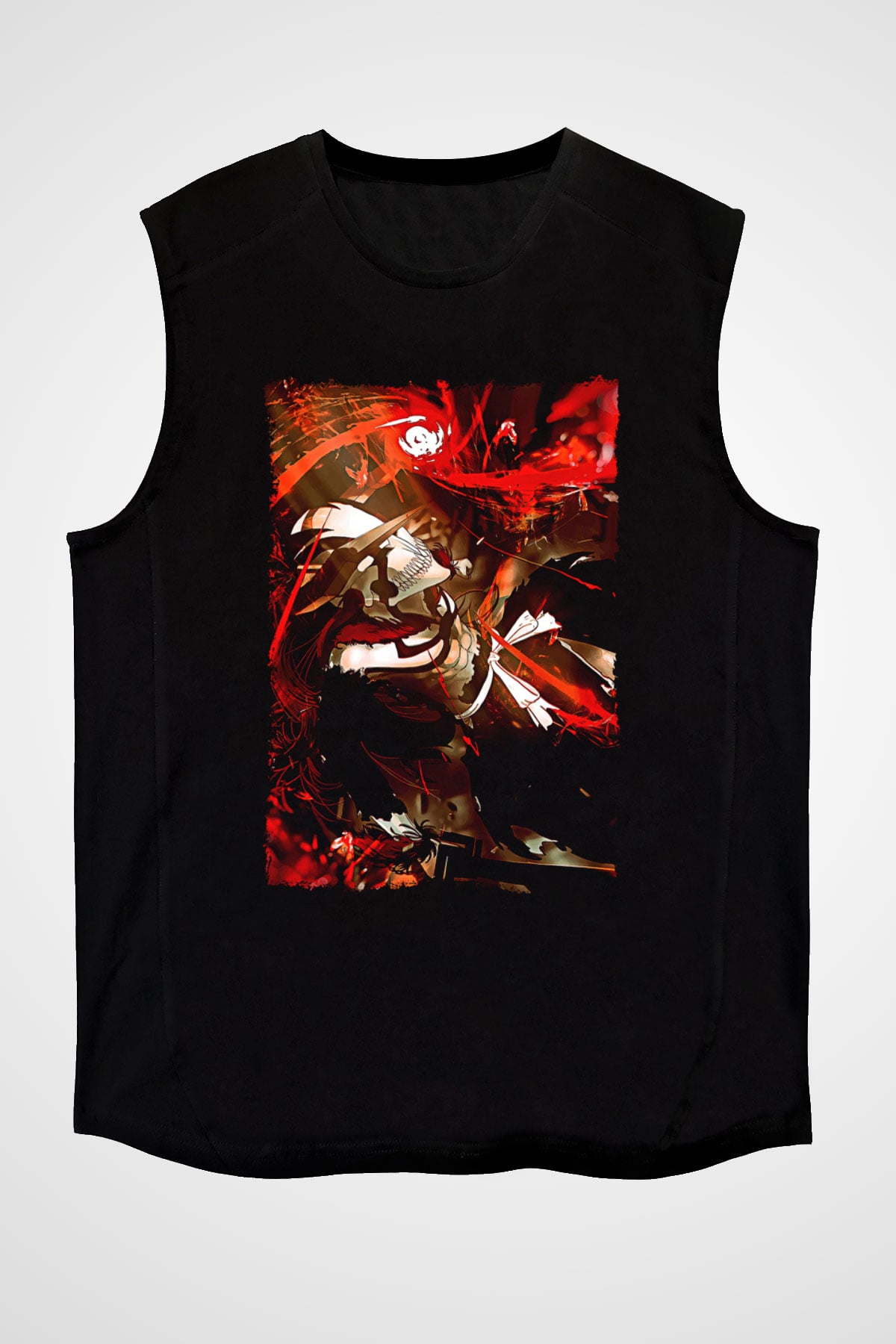 Bleach Baskılı Unisex Siyah Kolsuz Tişört - Tshirt