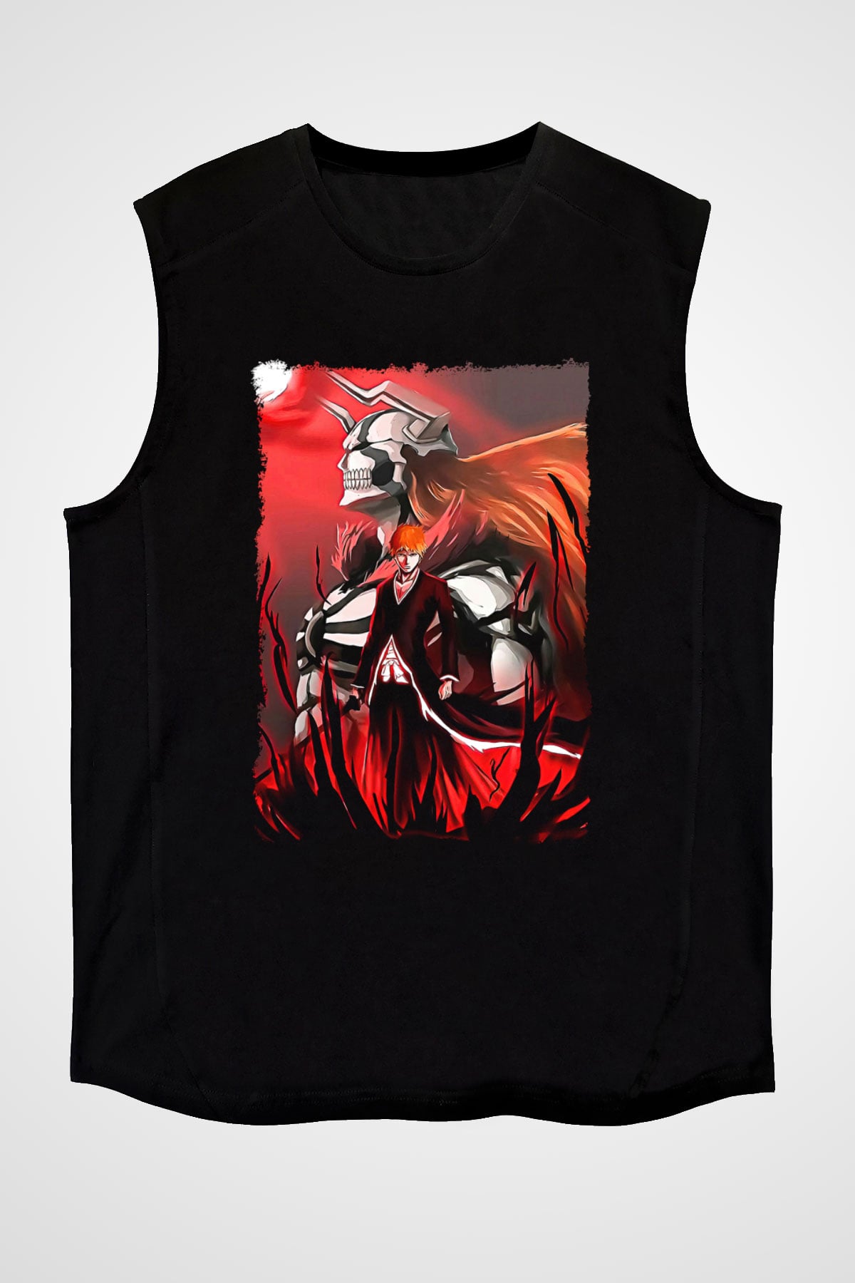 Bleach Baskılı Unisex Siyah Kolsuz Tişört - Tshirt
