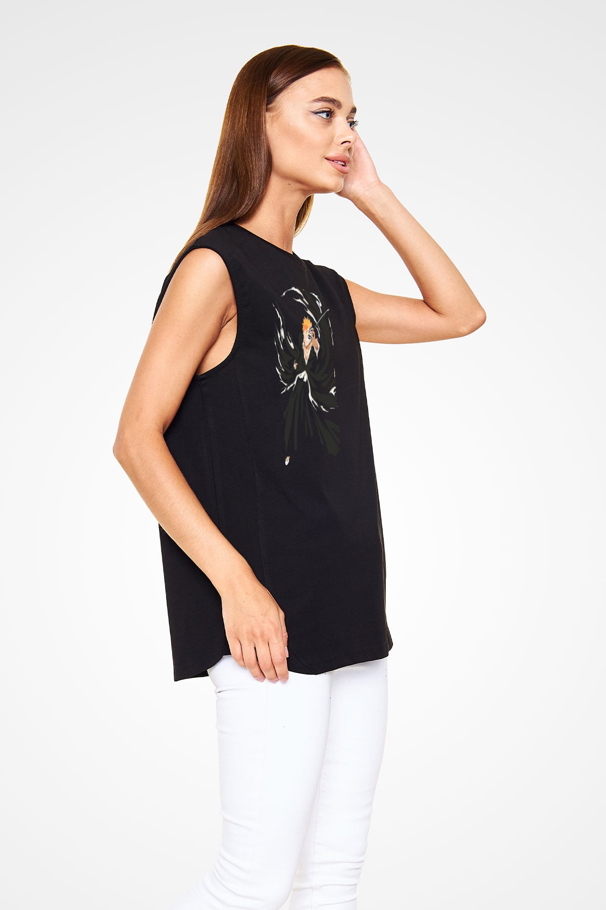 Bleach Baskılı Unisex Siyah Kolsuz Tişört - Tshirt