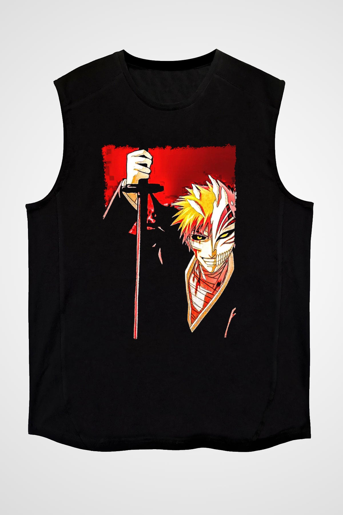 Bleach Baskılı Unisex Siyah Kolsuz Tişört - Tshirt