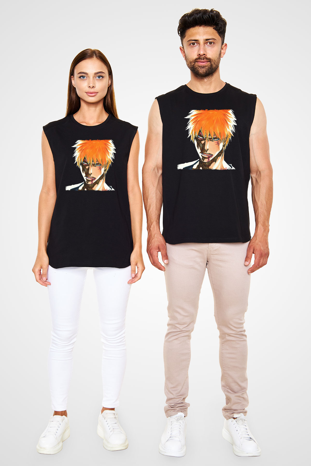 Bleach Baskılı Unisex Siyah Kolsuz Tişört - Tshirt