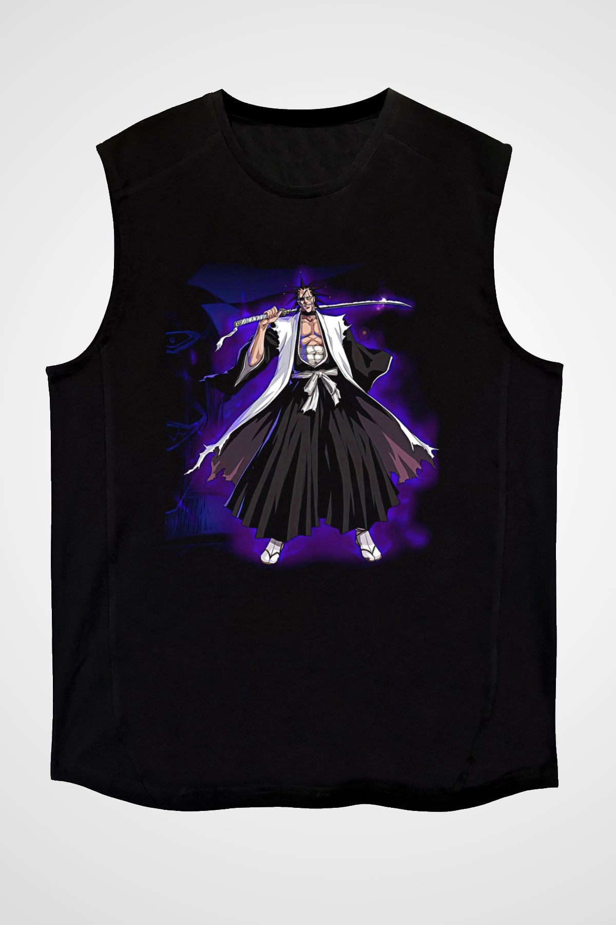 Bleach Baskılı Unisex Siyah Kolsuz Tişört - Tshirt
