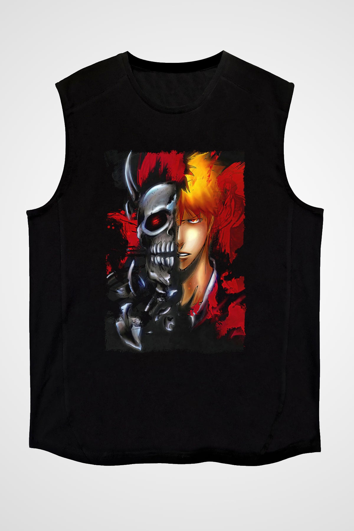 Bleach Baskılı Unisex Siyah Kolsuz Tişört - Tshirt