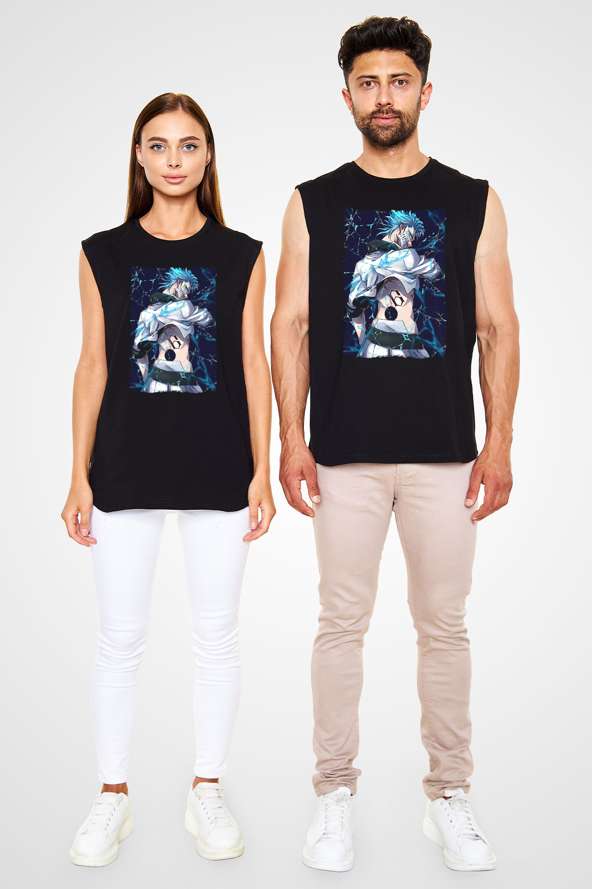 Bleach Baskılı Unisex Siyah Kolsuz Tişört - Tshirt