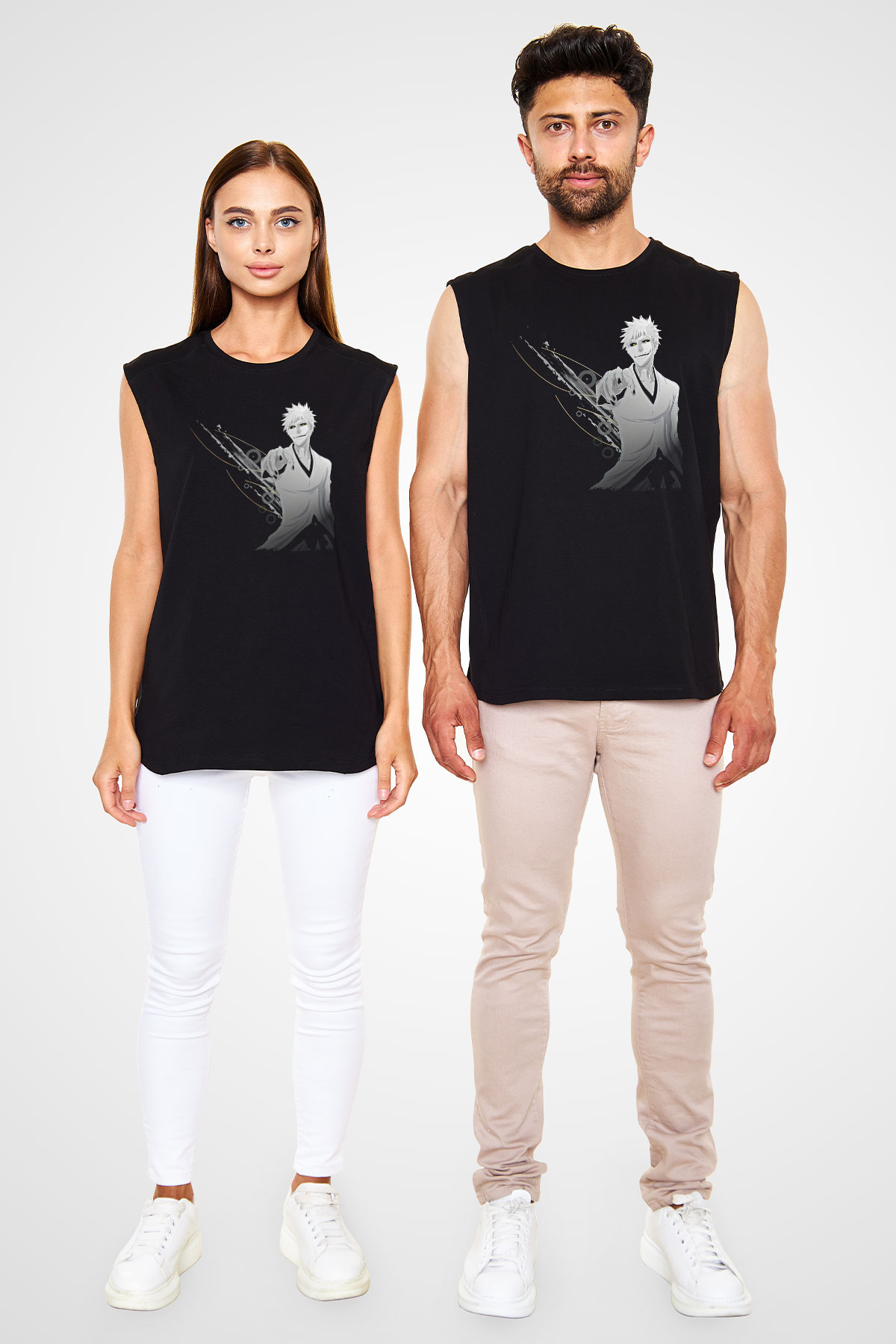 Bleach Baskılı Unisex Siyah Kolsuz Tişört - Tshirt