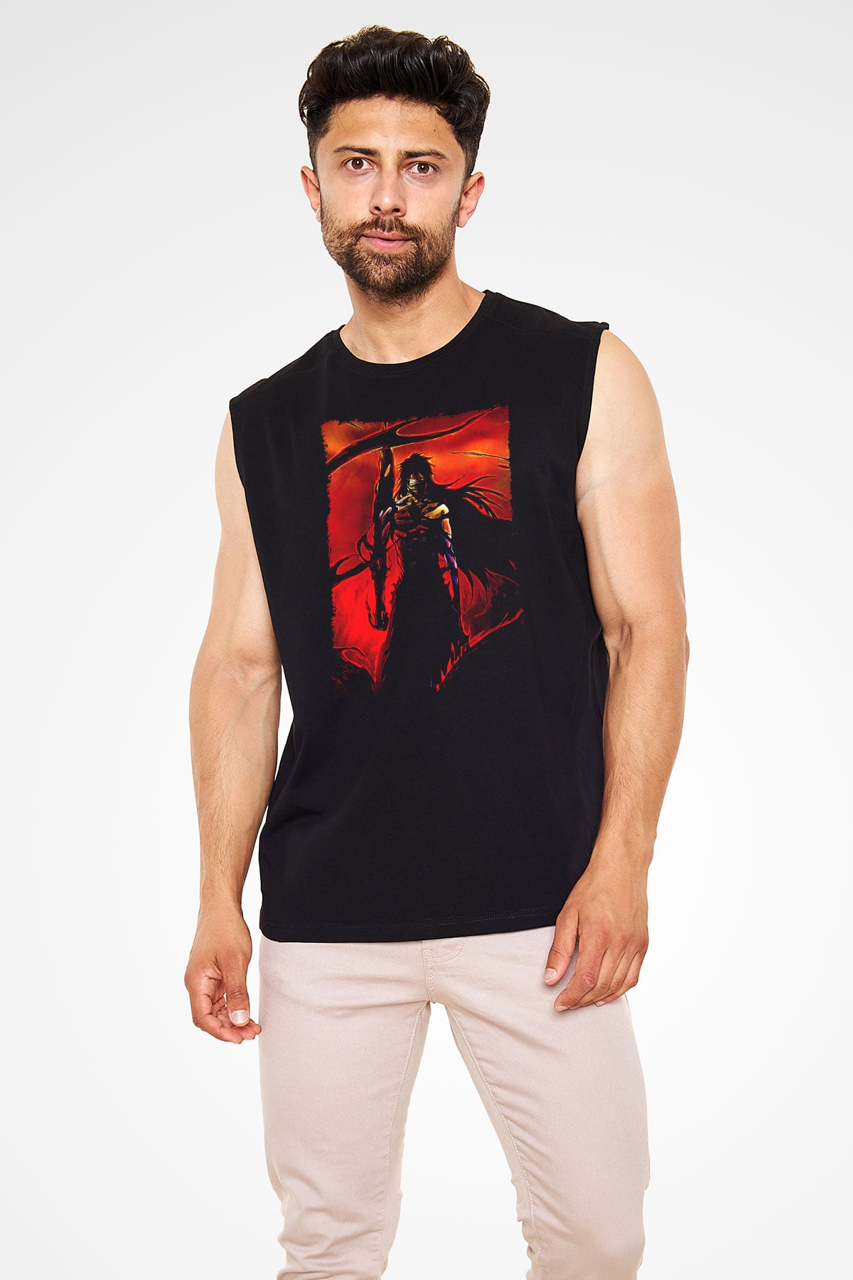 Bleach Baskılı Unisex Siyah Kolsuz Tişört - Tshirt