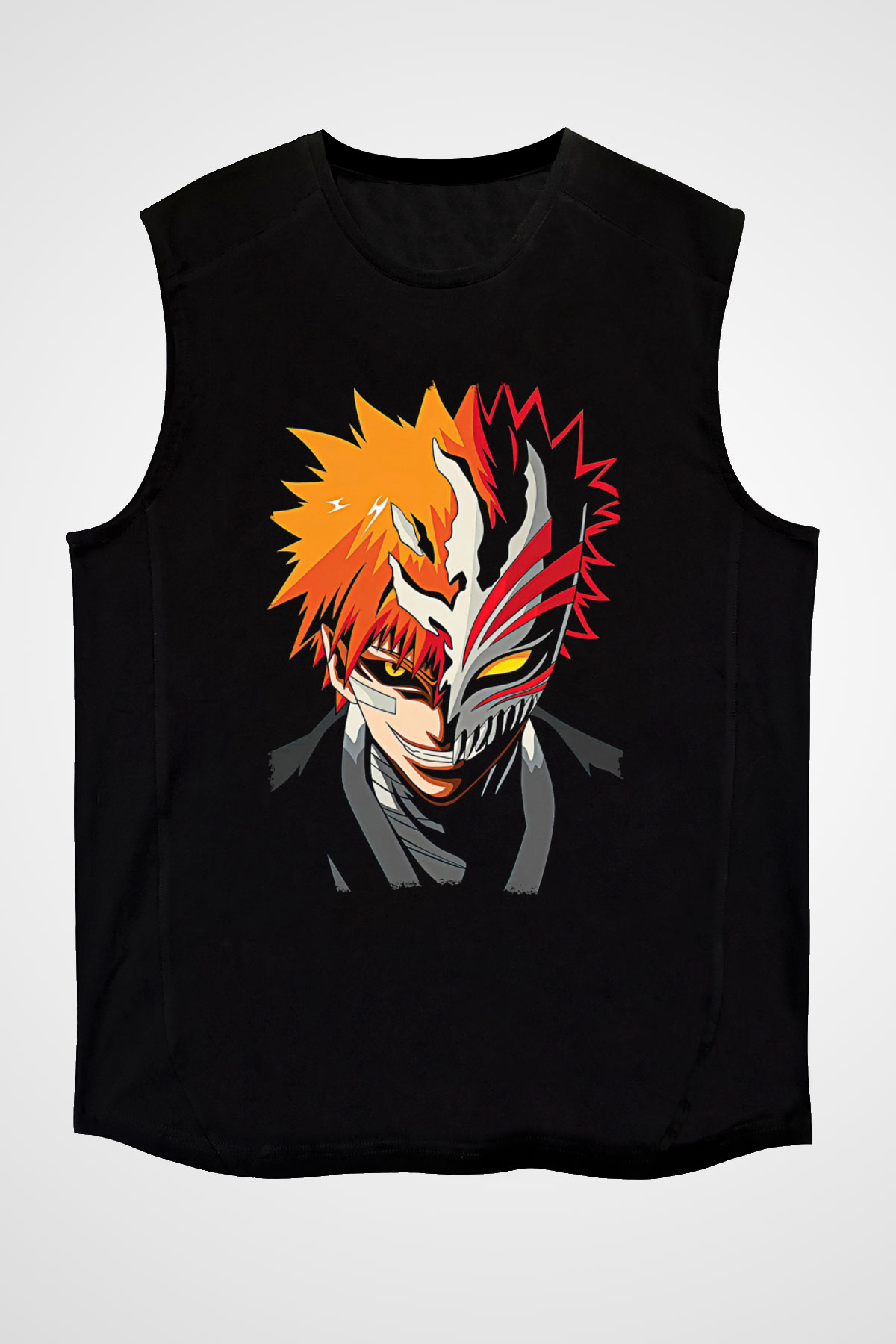Bleach Baskılı Unisex Siyah Kolsuz Tişört - Tshirt