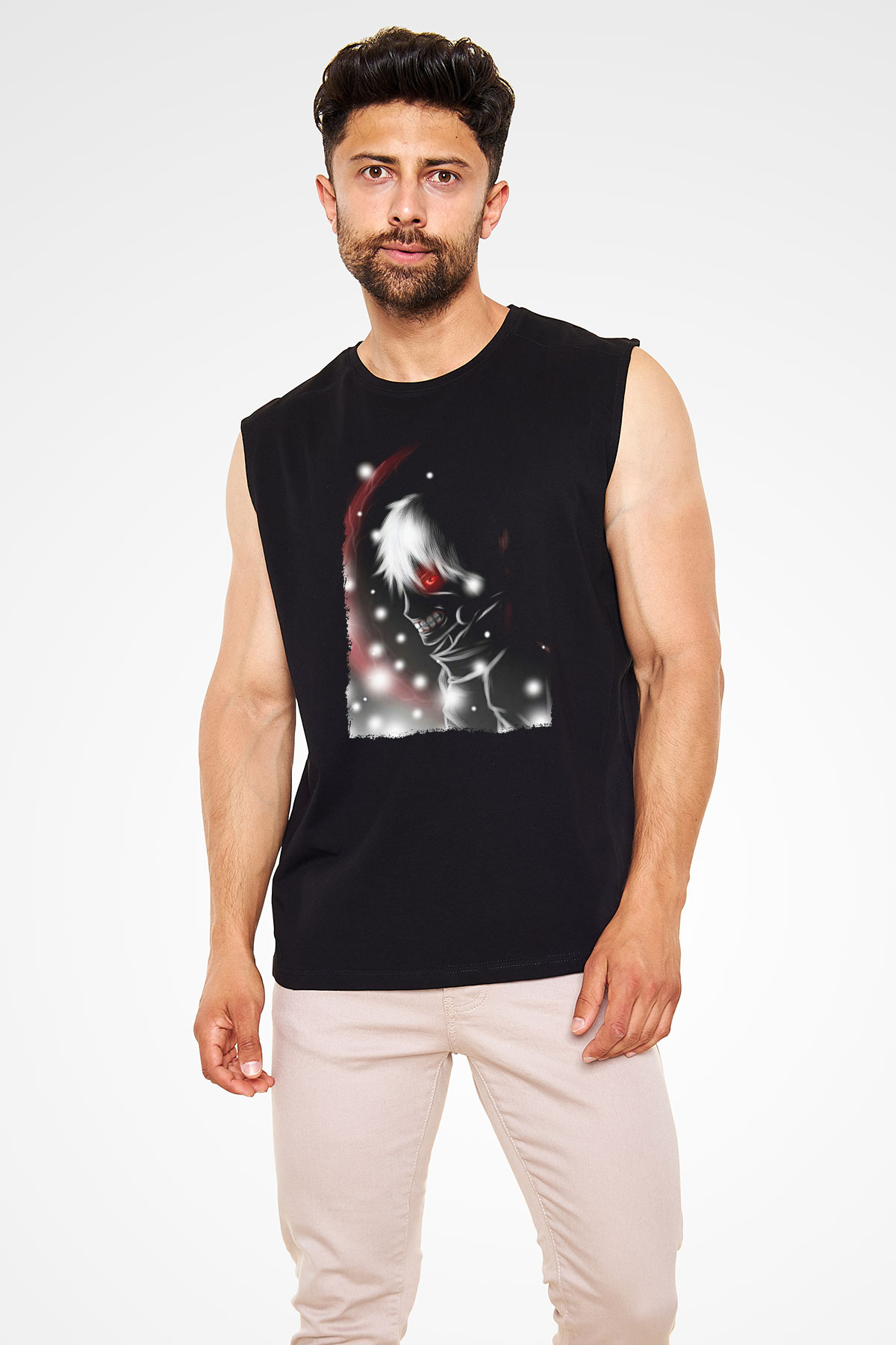 Bleach Baskılı Unisex Siyah Kolsuz Tişört - Tshirt