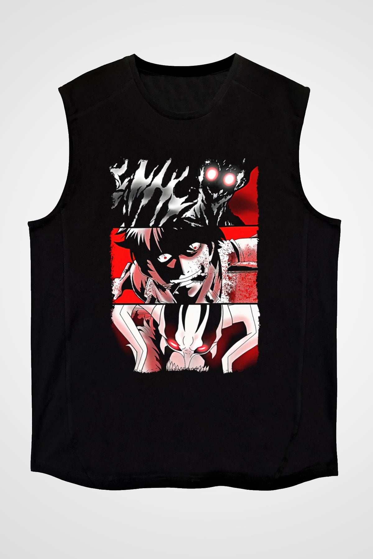 Bleach Baskılı Unisex Siyah Kolsuz Tişört - Tshirt