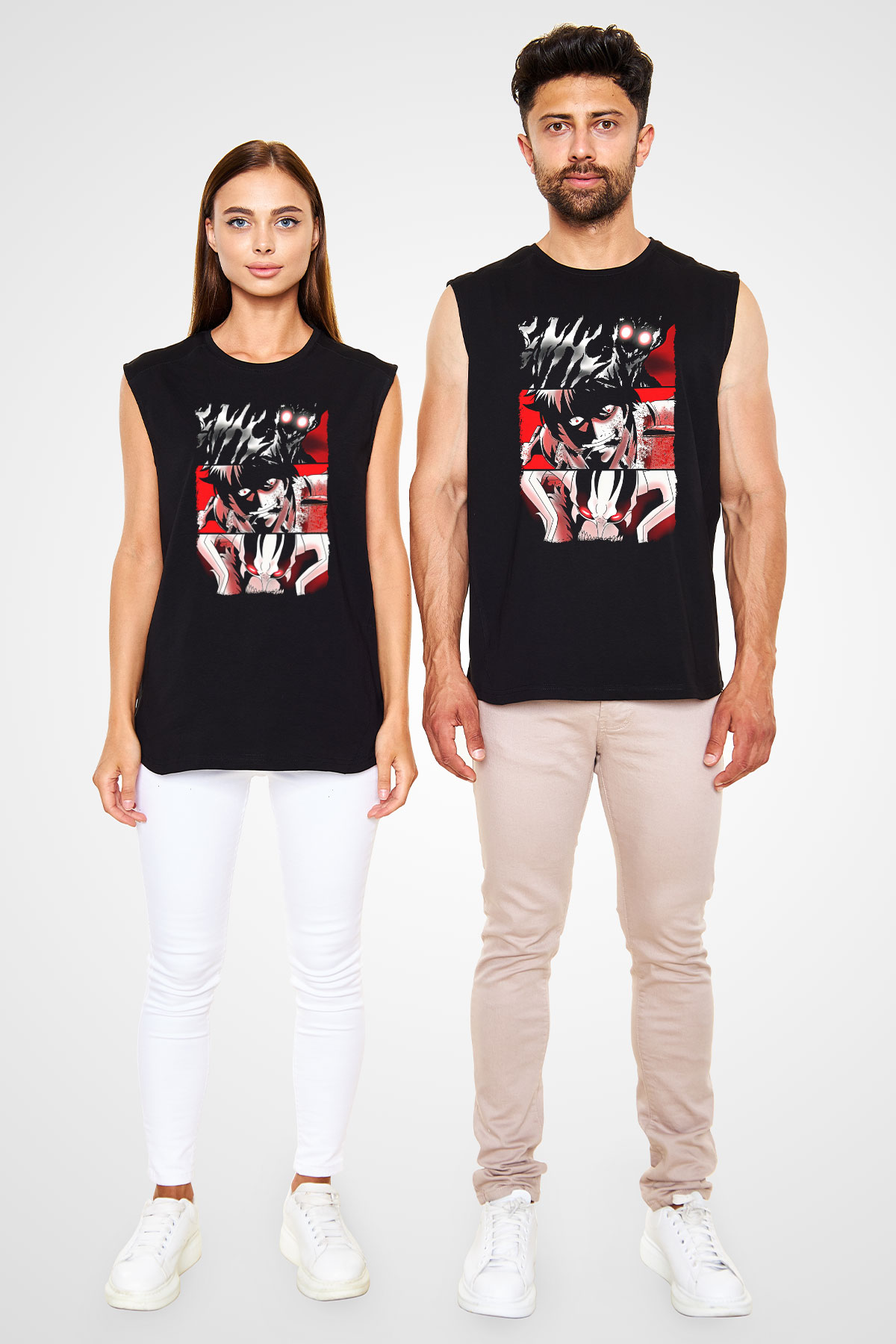 Bleach Baskılı Unisex Siyah Kolsuz Tişört - Tshirt