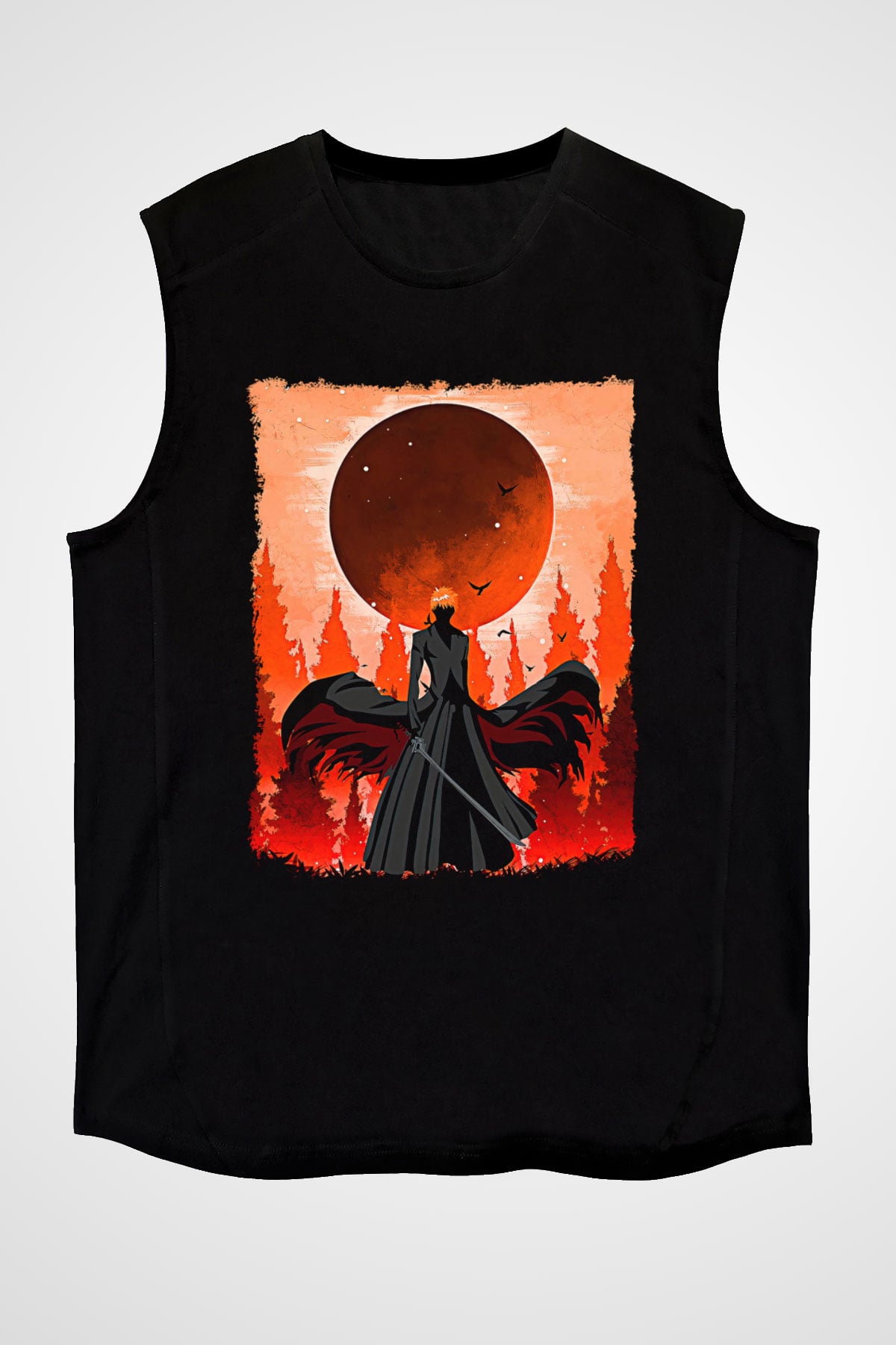 Bleach Baskılı Unisex Siyah Kolsuz Tişört - Tshirt