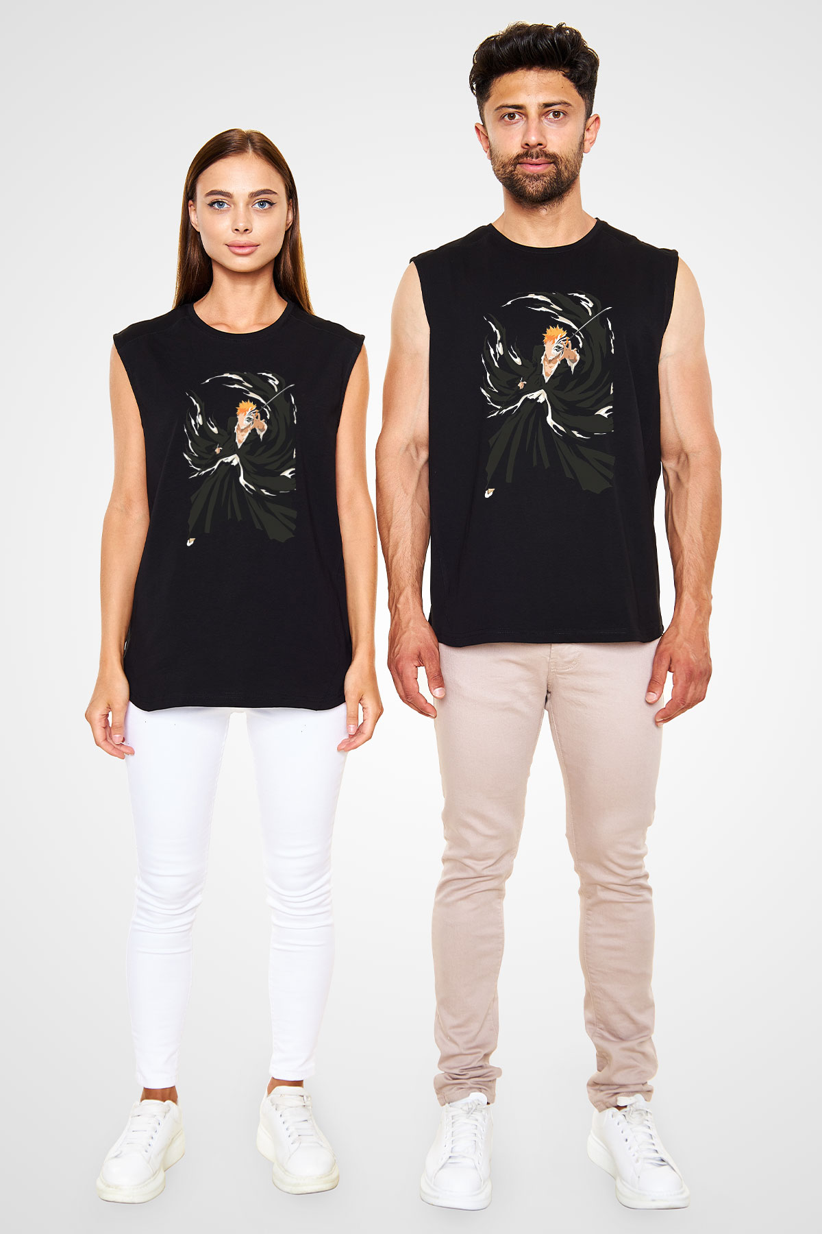 Bleach Baskılı Unisex Siyah Kolsuz Tişört - Tshirt