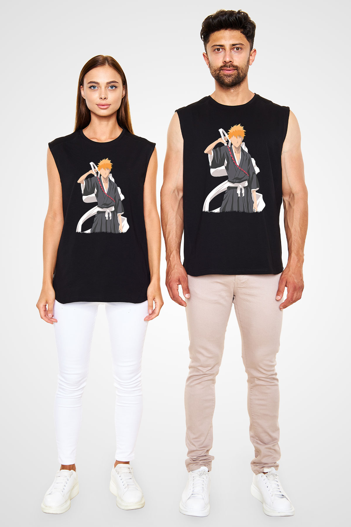 Bleach Baskılı Unisex Siyah Kolsuz Tişört - Tshirt