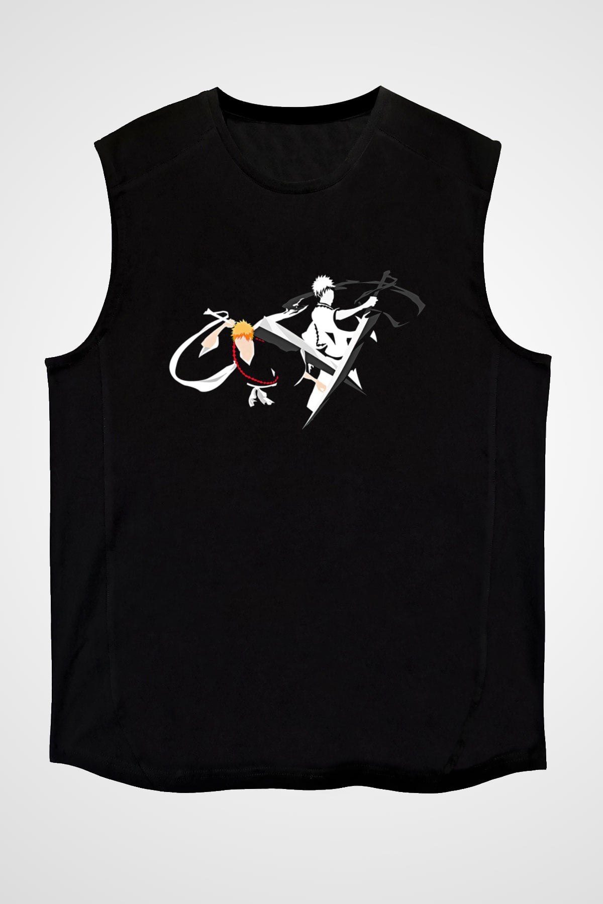 Bleach Baskılı Unisex Siyah Kolsuz Tişört - Tshirt