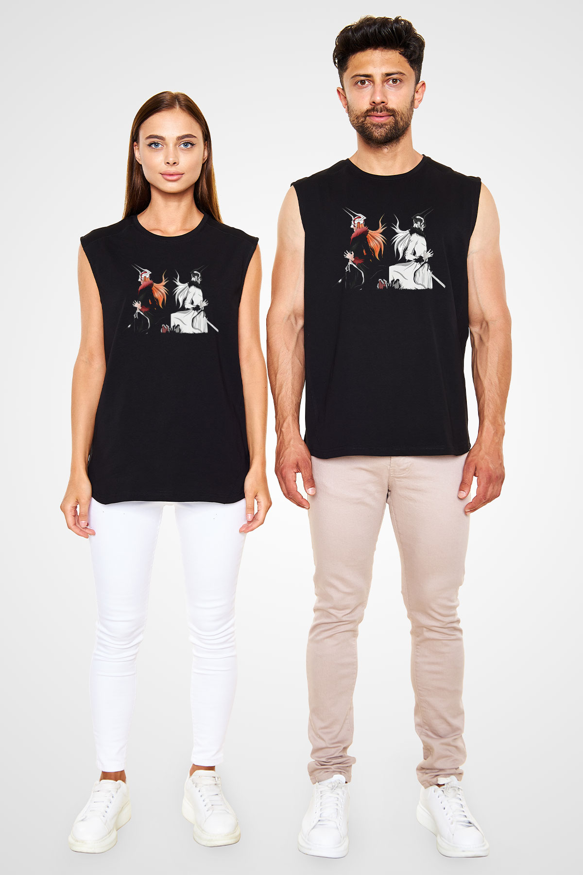 Bleach Baskılı Unisex Siyah Kolsuz Tişört - Tshirt