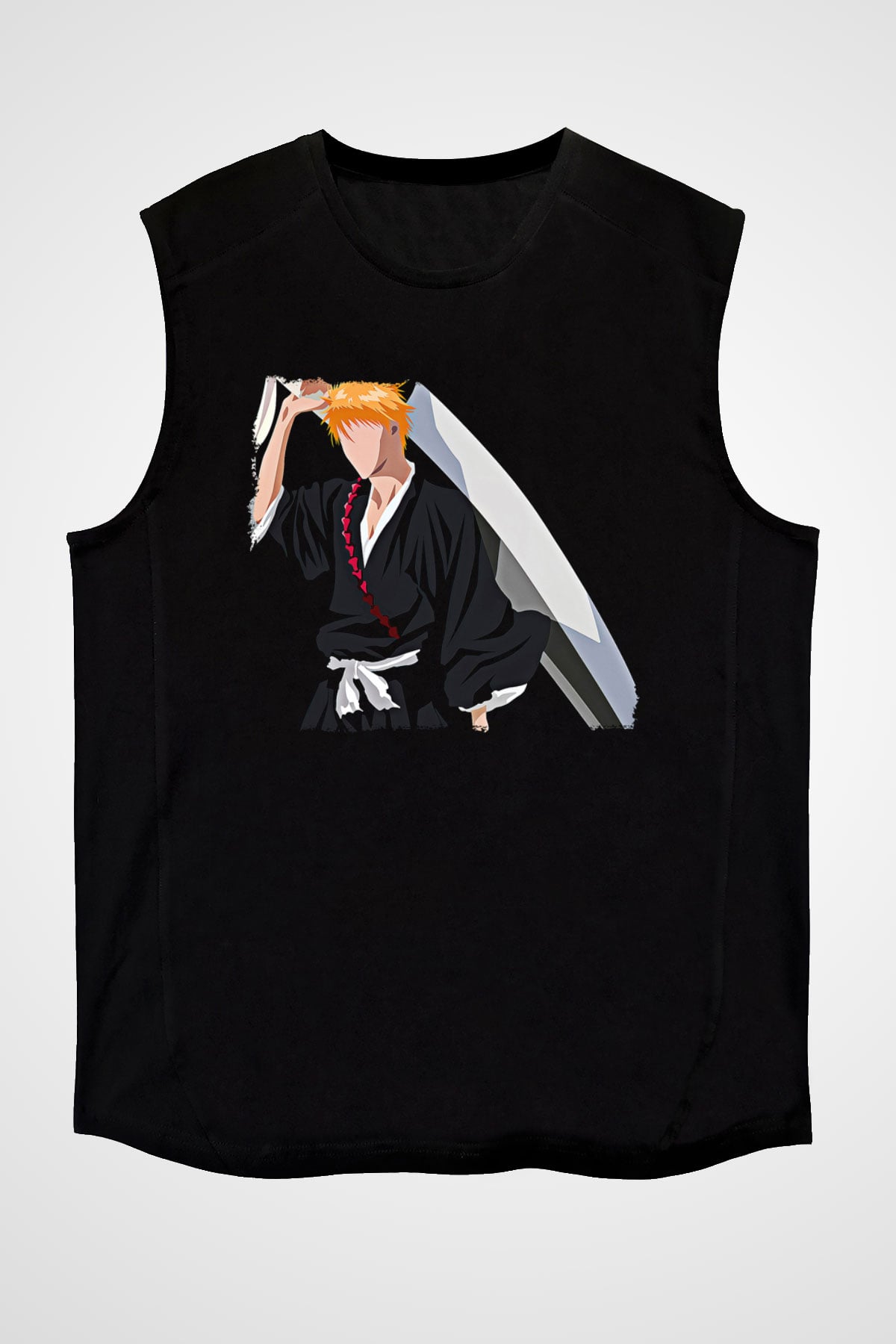 Bleach Baskılı Unisex Siyah Kolsuz Tişört - Tshirt