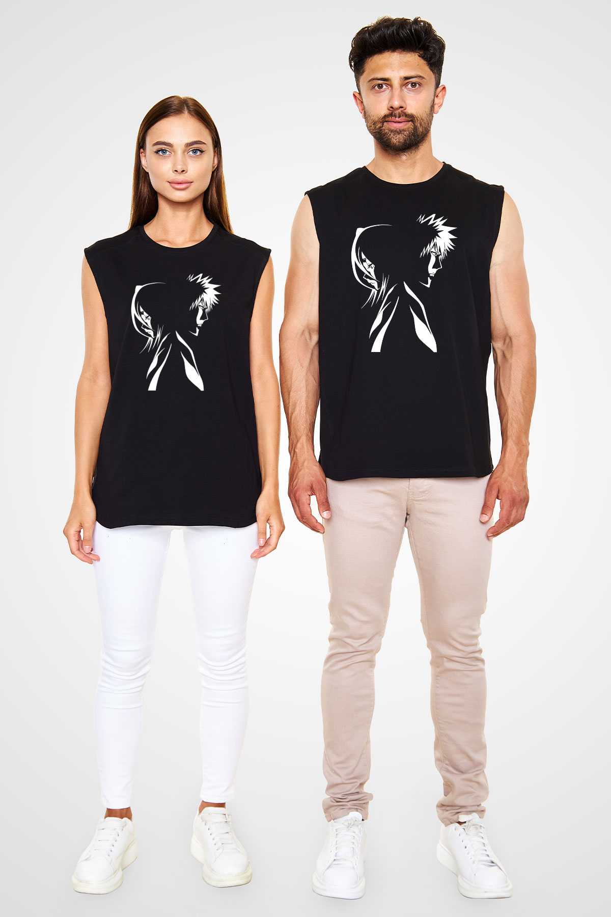 Bleach Baskılı Unisex Siyah Kolsuz Tişört - Tshirt