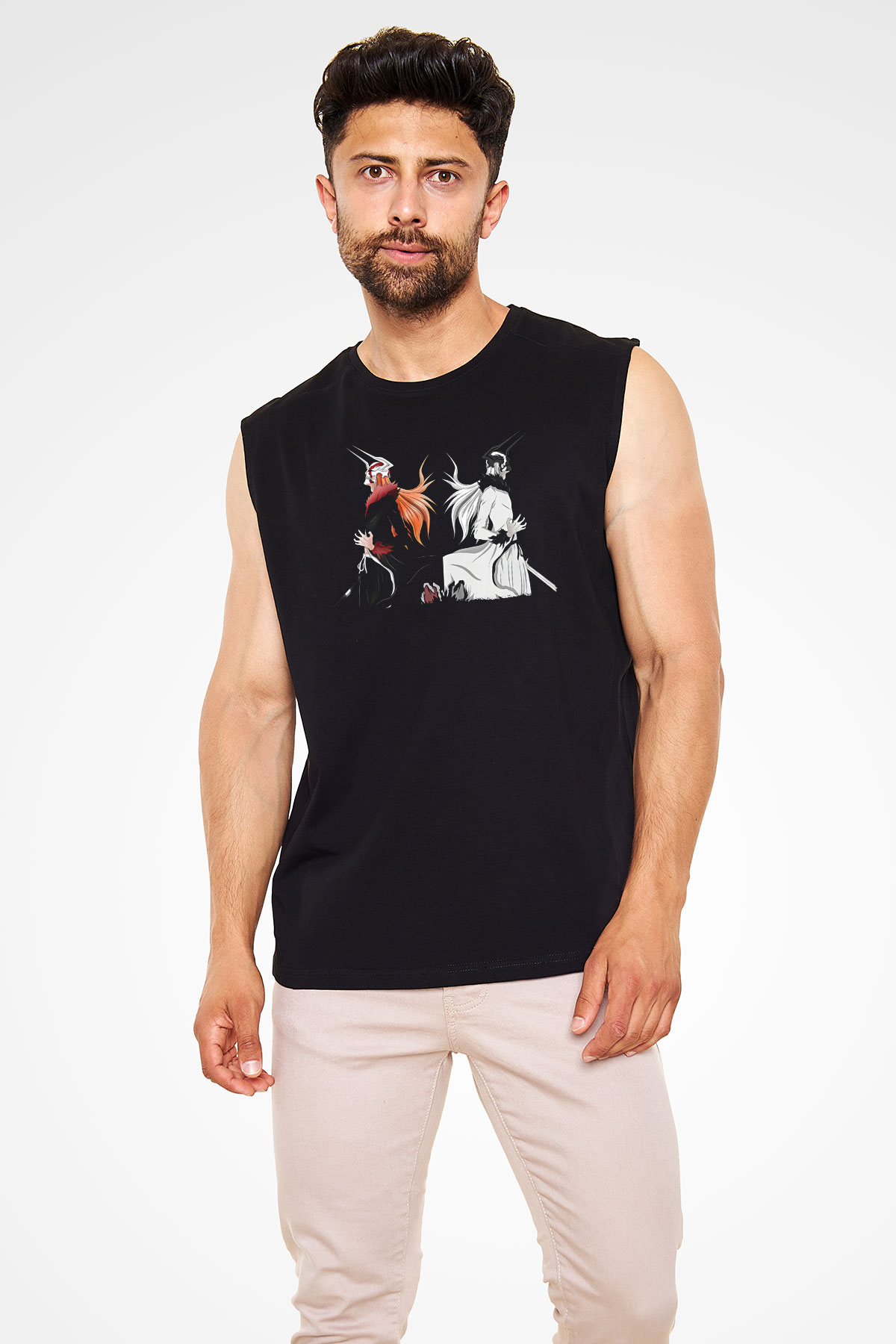 Bleach Baskılı Unisex Siyah Kolsuz Tişört - Tshirt