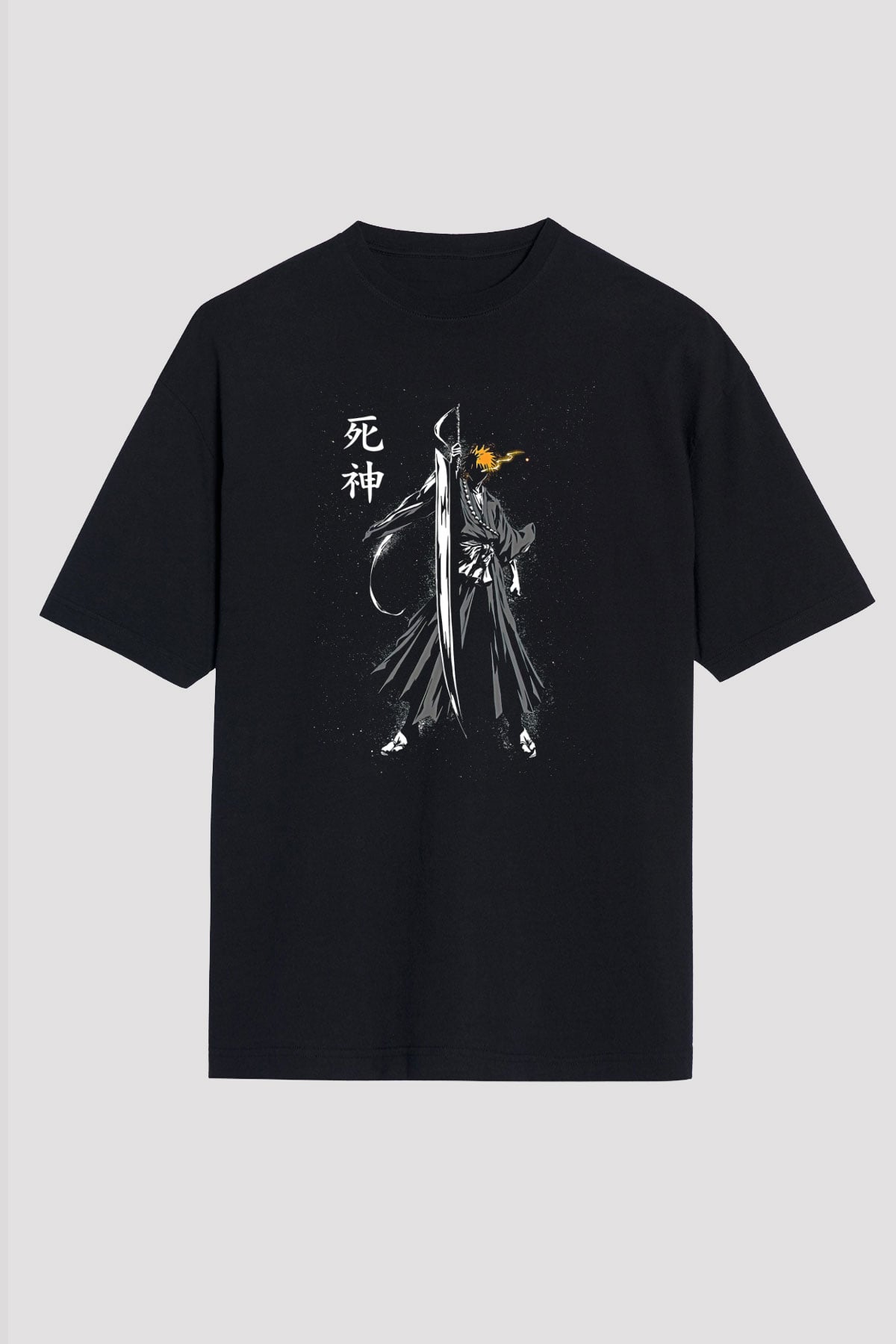 Bleach Baskılı Unisex Siyah Oversize Tişört - Tshirt