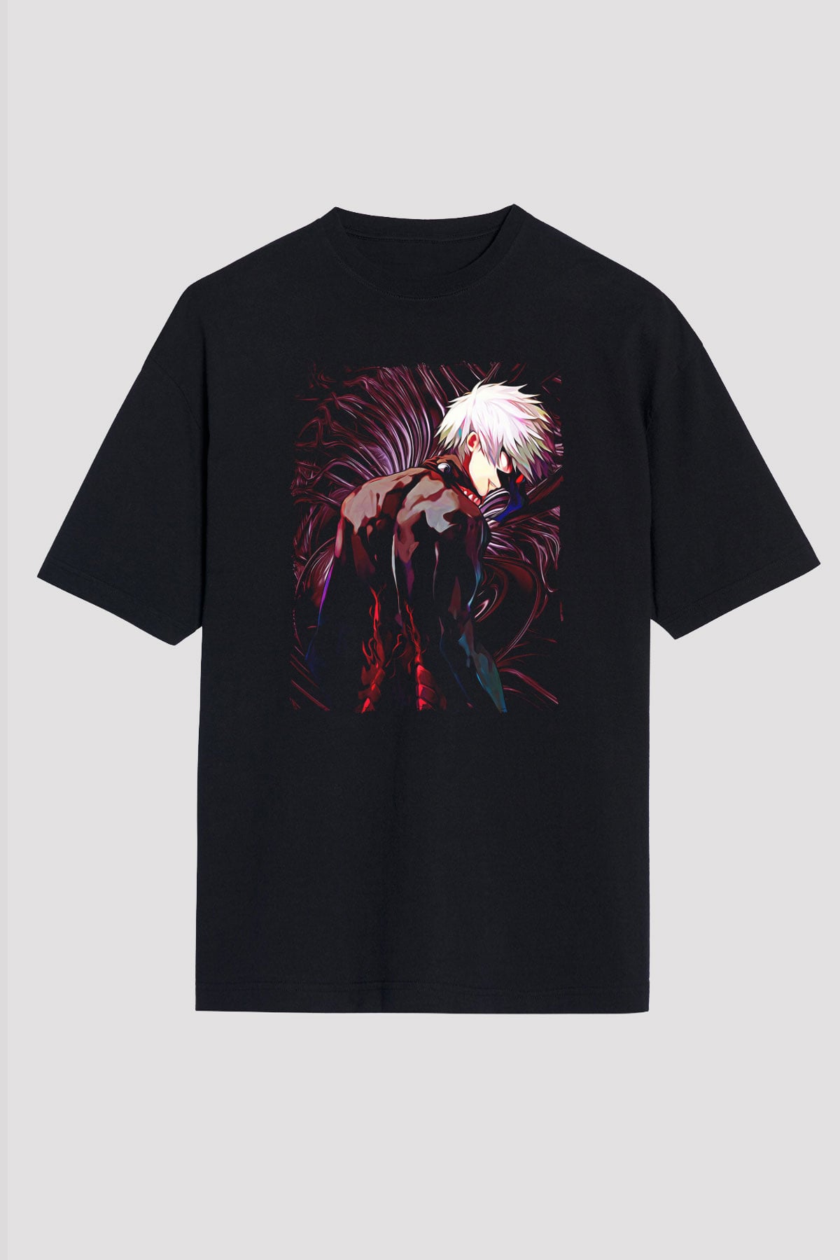 Bleach Baskılı Unisex Siyah Oversize Tişört - Tshirt