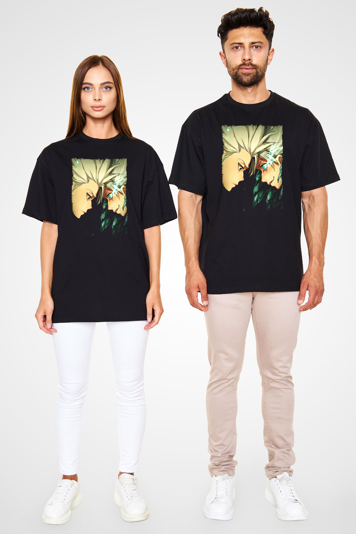 Bleach Baskılı Unisex Siyah Oversize Tişört - Tshirt