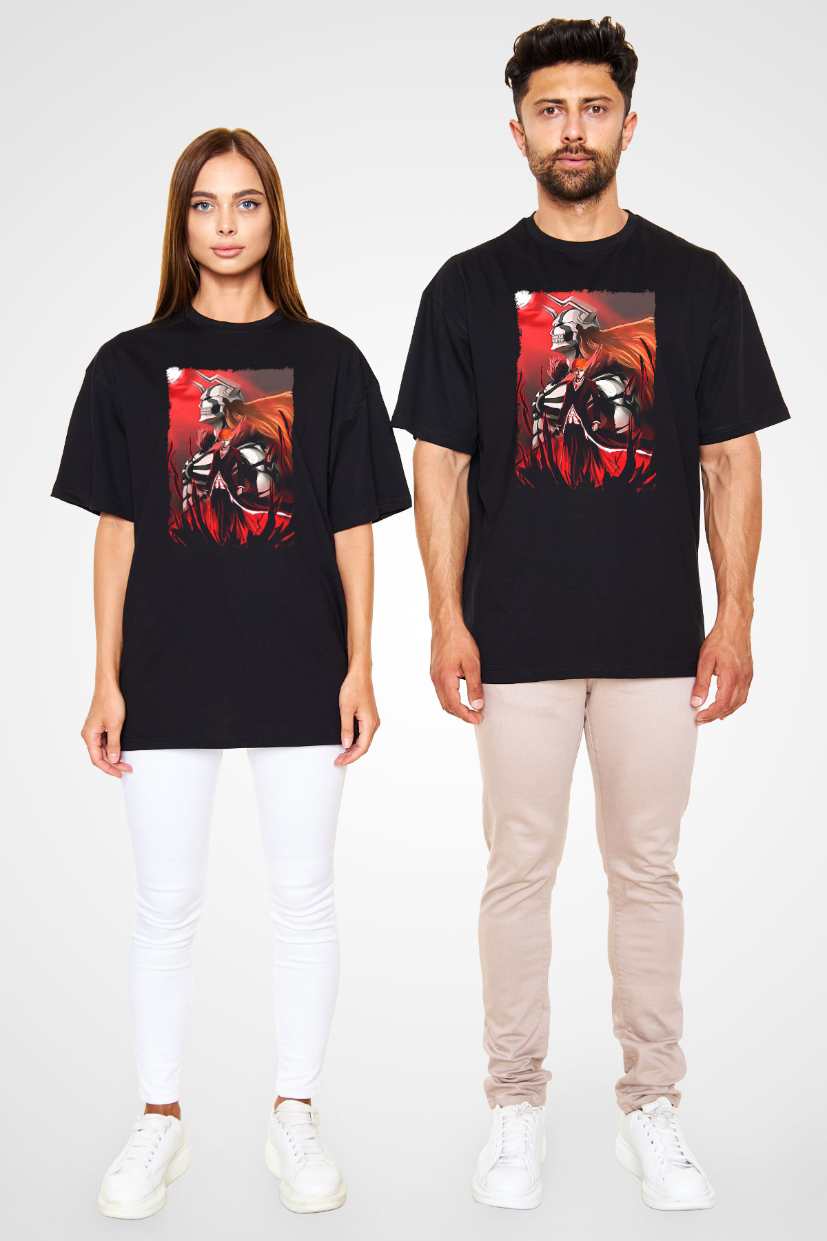 Bleach Baskılı Unisex Siyah Oversize Tişört - Tshirt