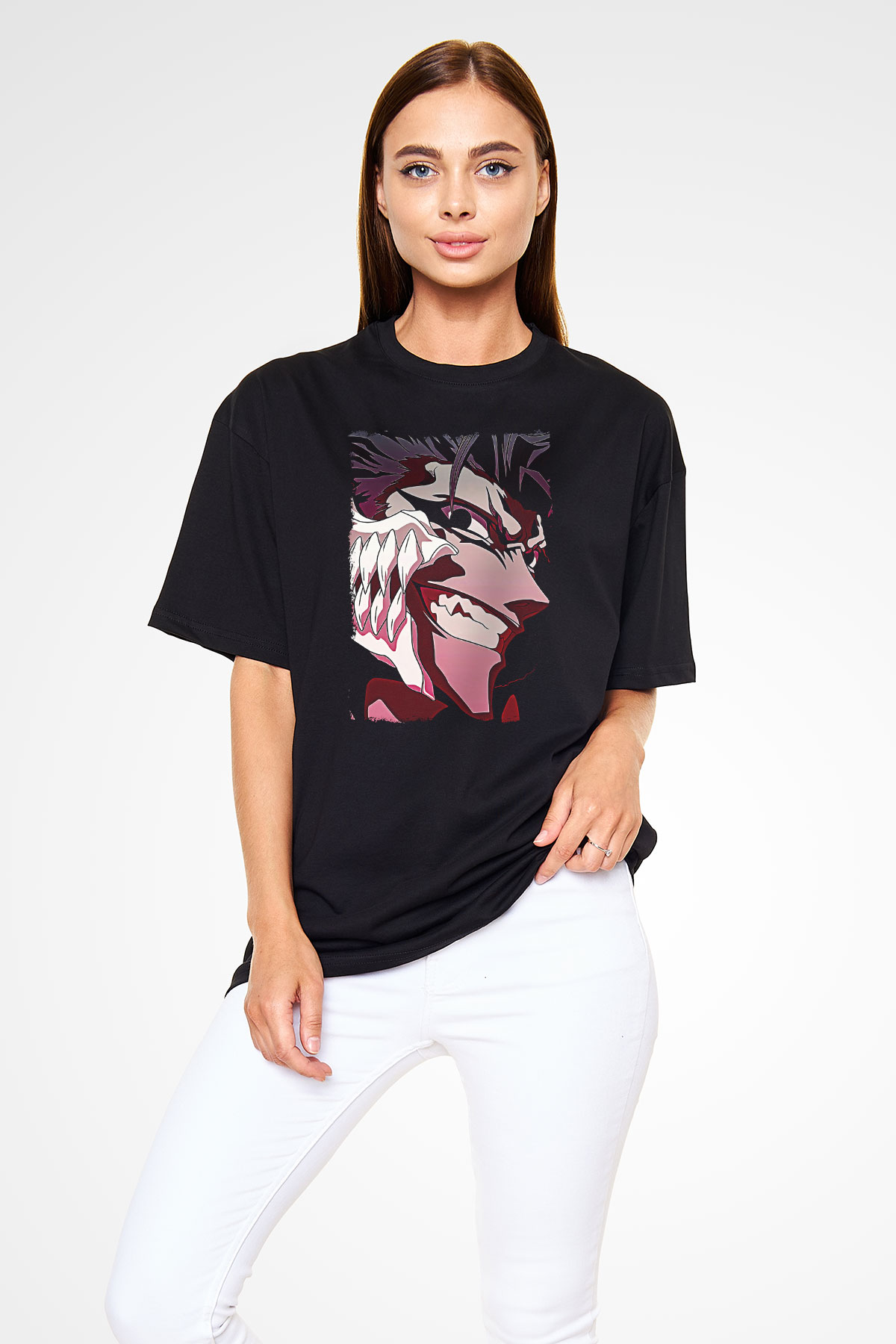 Bleach Baskılı Unisex Siyah Oversize Tişört - Tshirt