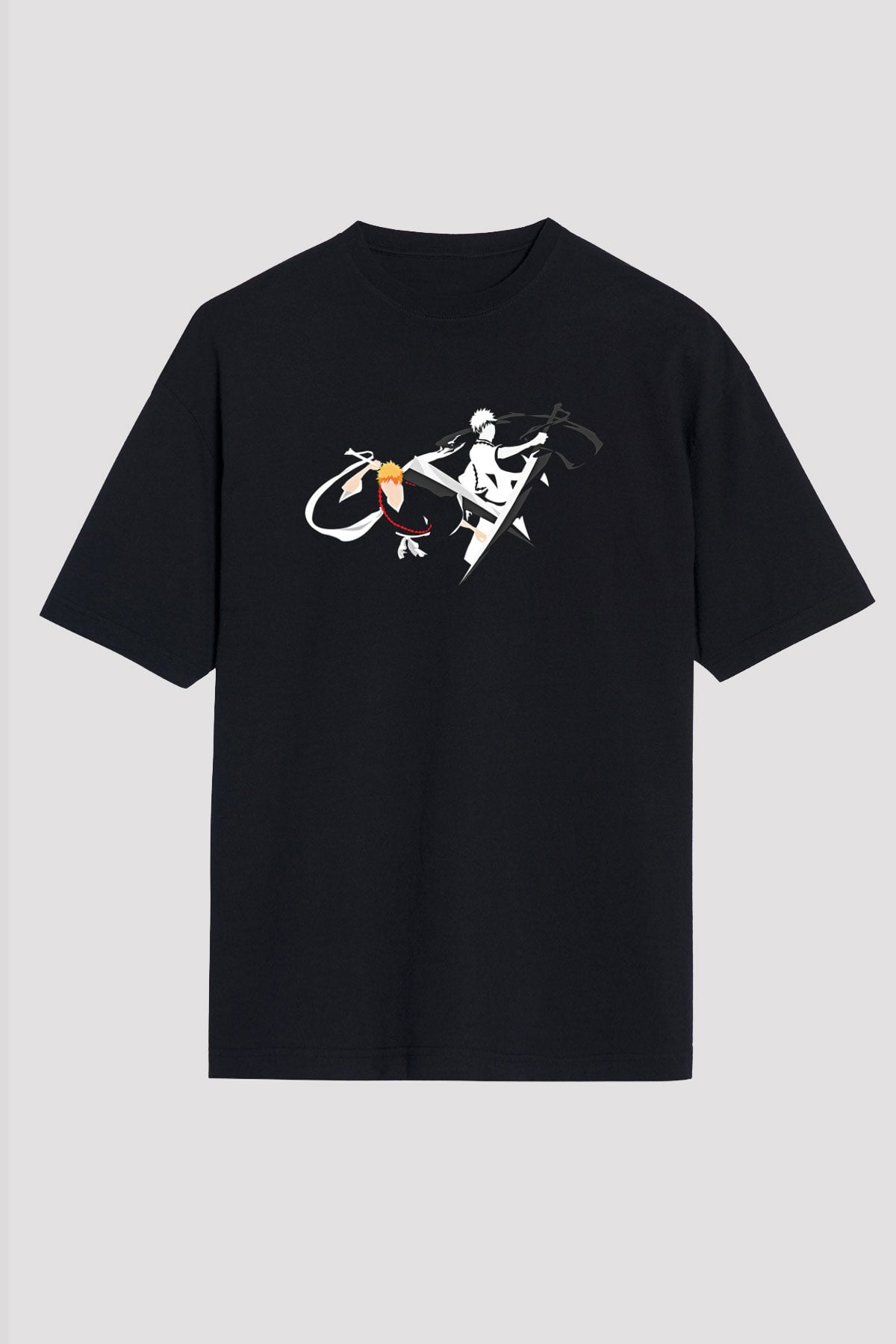 Bleach Baskılı Unisex Siyah Oversize Tişört - Tshirt
