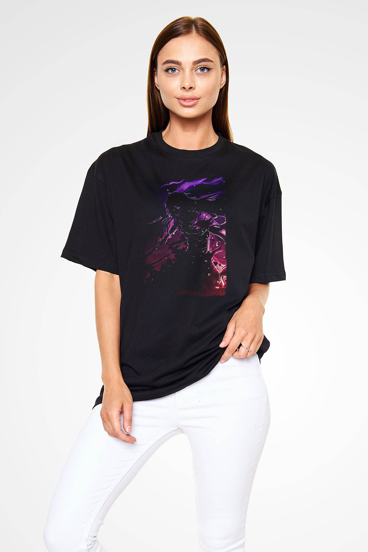 Bleach Baskılı Unisex Siyah Oversize Tişört - Tshirt