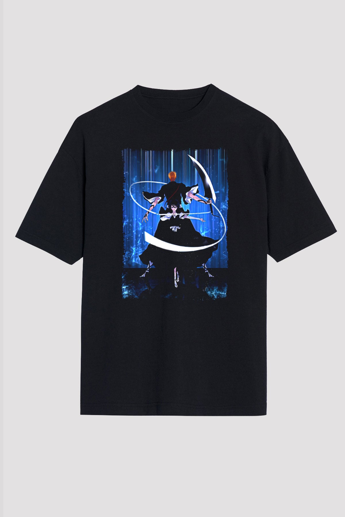 Bleach Baskılı Unisex Siyah Oversize Tişört - Tshirt