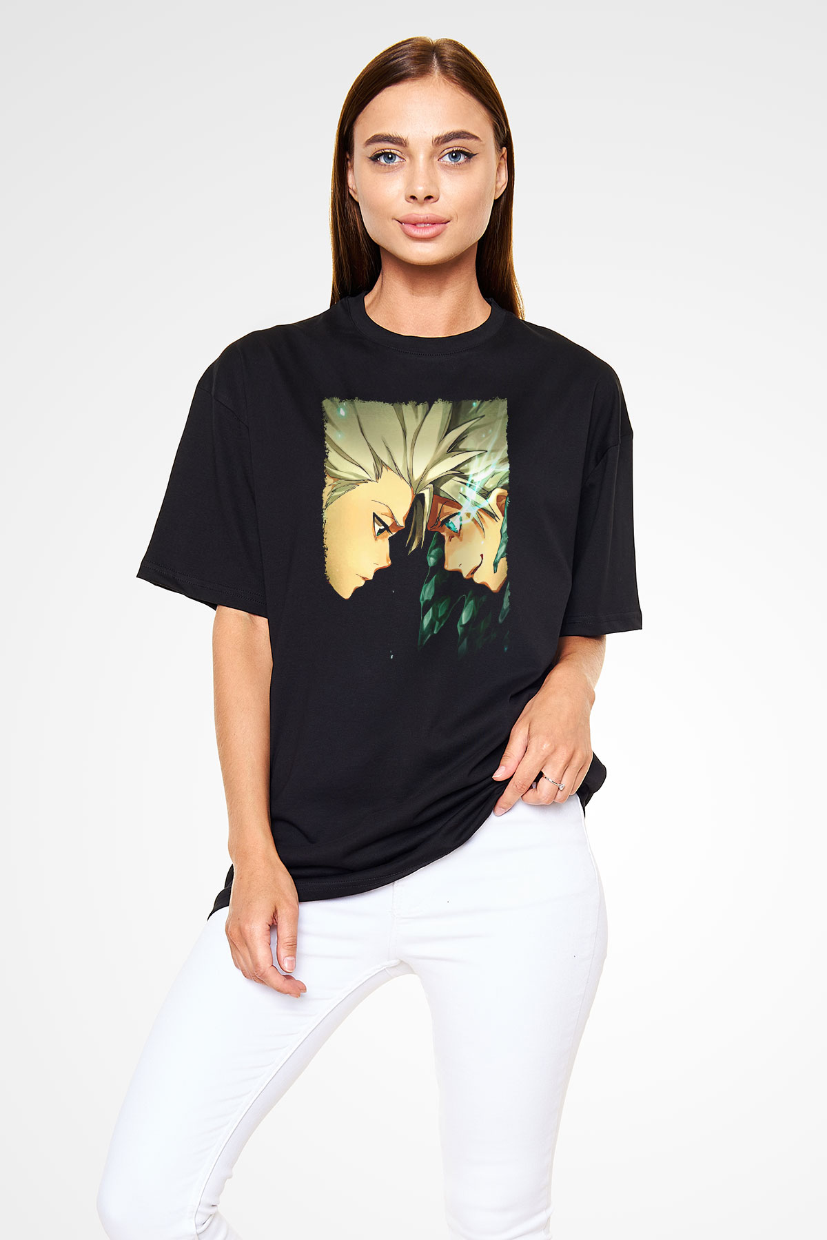 Bleach Baskılı Unisex Siyah Oversize Tişört - Tshirt