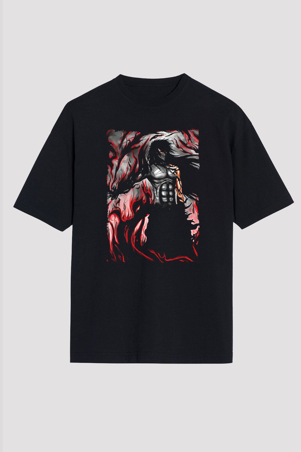 Bleach Baskılı Unisex Siyah Oversize Tişört - Tshirt
