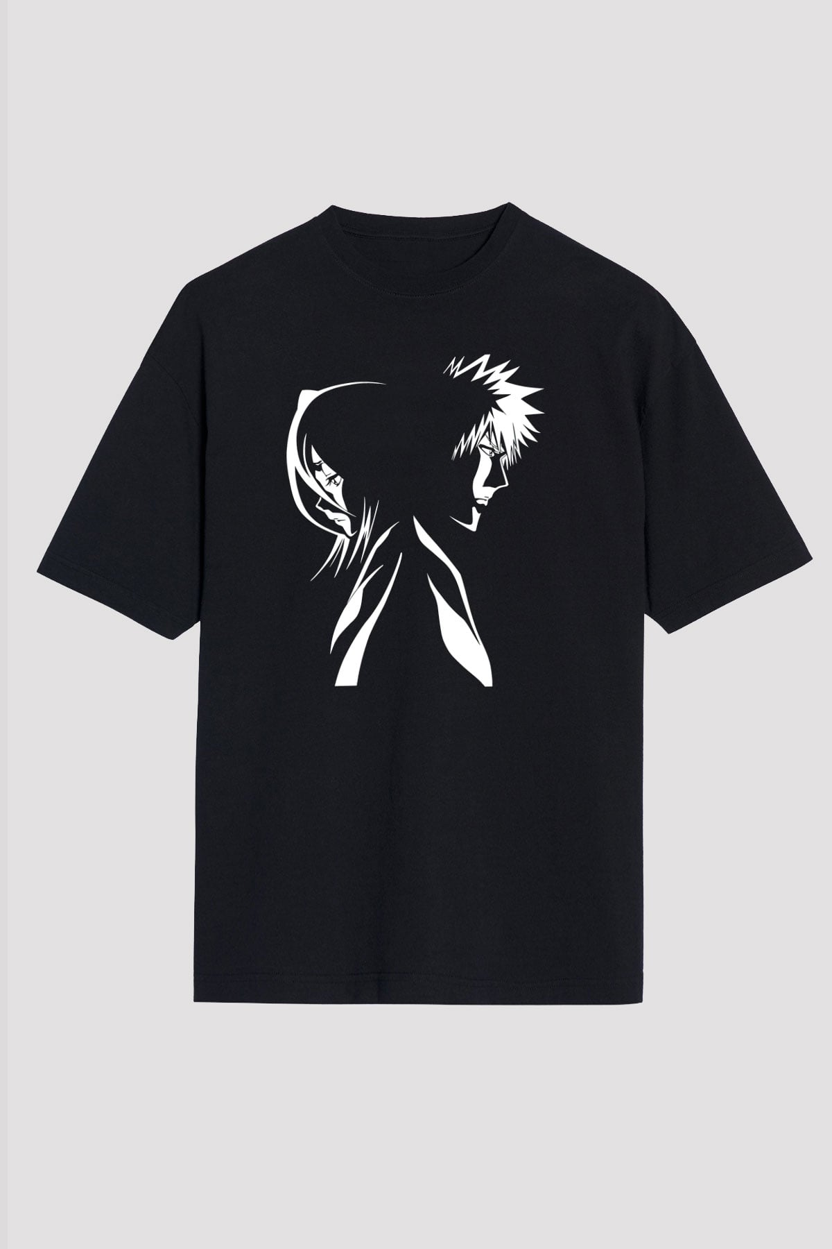 Bleach Baskılı Unisex Siyah Oversize Tişört - Tshirt