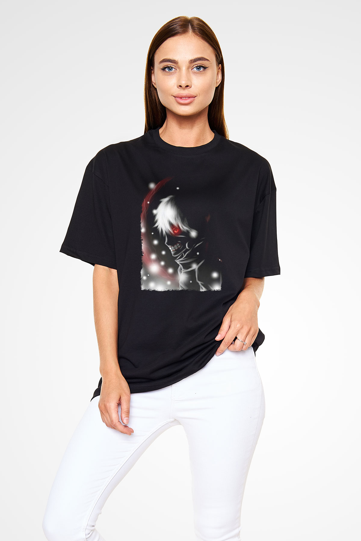 Bleach Baskılı Unisex Siyah Oversize Tişört - Tshirt