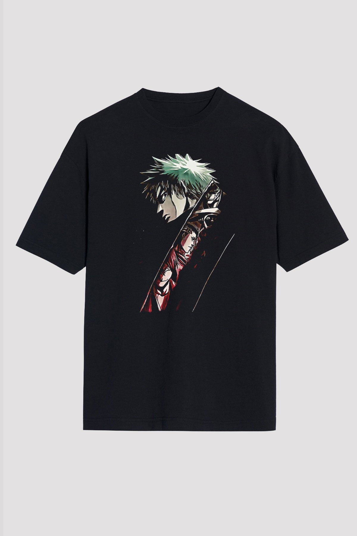 Bleach Baskılı Unisex Siyah Oversize Tişört - Tshirt