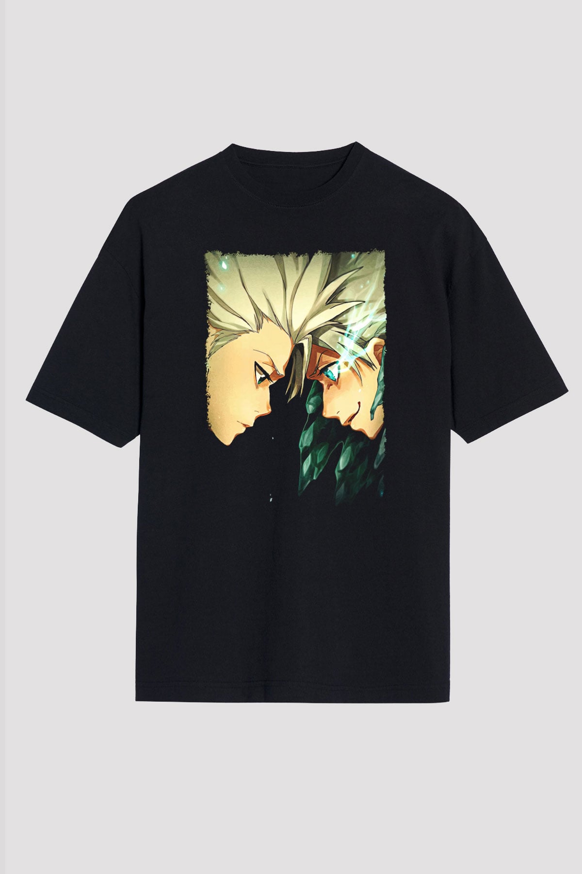 Bleach Baskılı Unisex Siyah Oversize Tişört - Tshirt