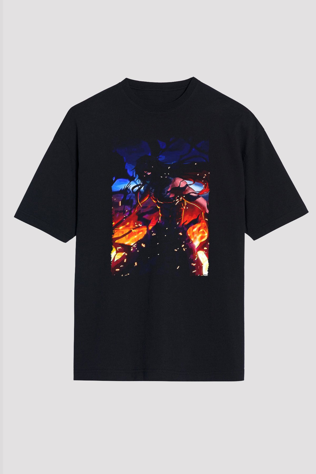 Bleach Baskılı Unisex Siyah Oversize Tişört - Tshirt